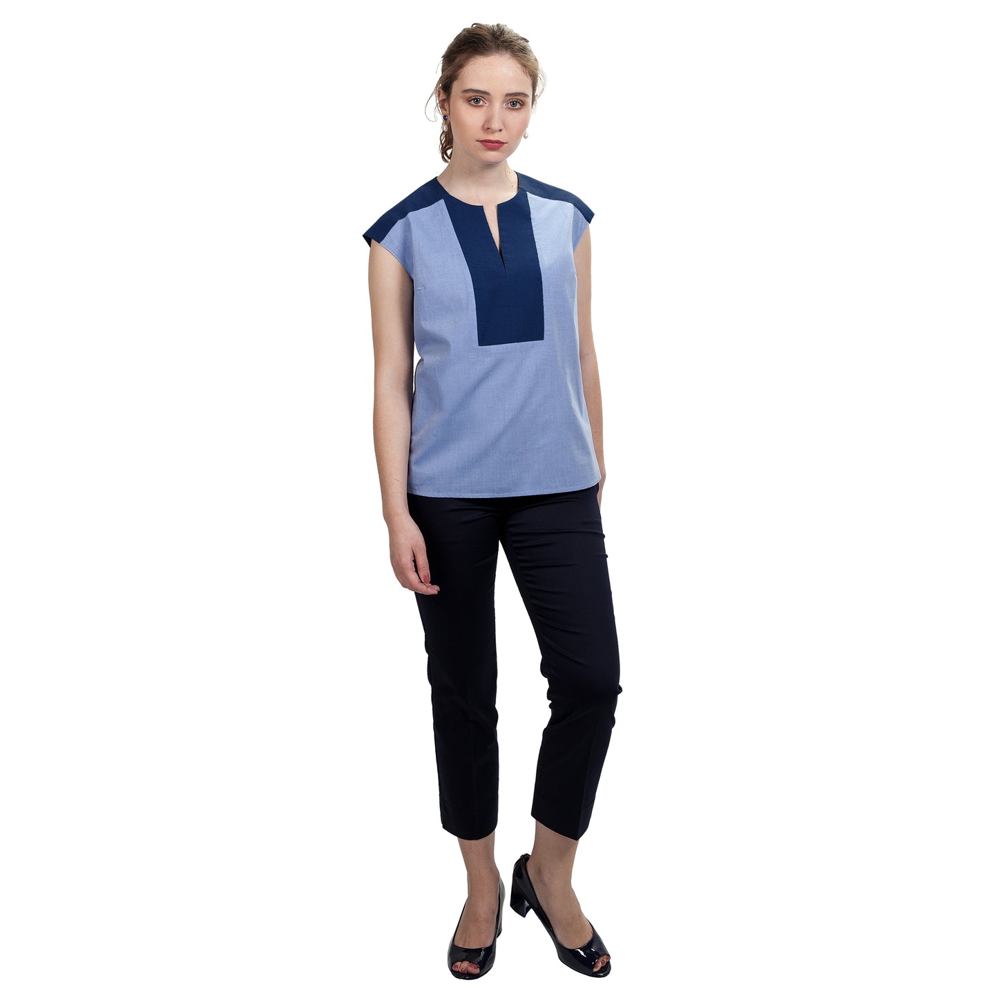 JNK HALEY Notch Bib Popover - Cobalt Texture with Light Navy