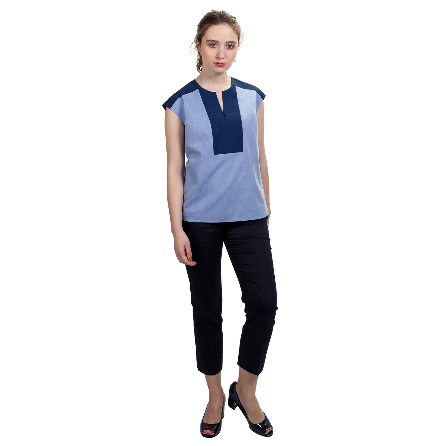 JNK HALEY  Notch Bib Popover - Cobalt Texture with Light Navy