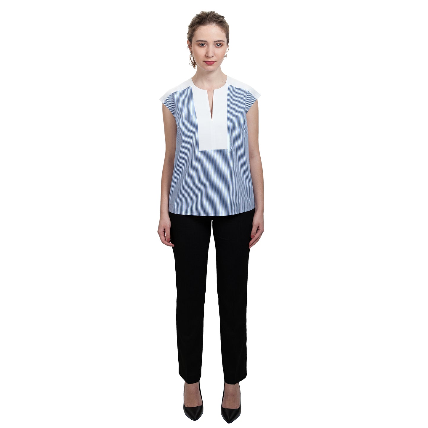 HALEY Notch Bib Popover - Cobalt Stripe with White Texture