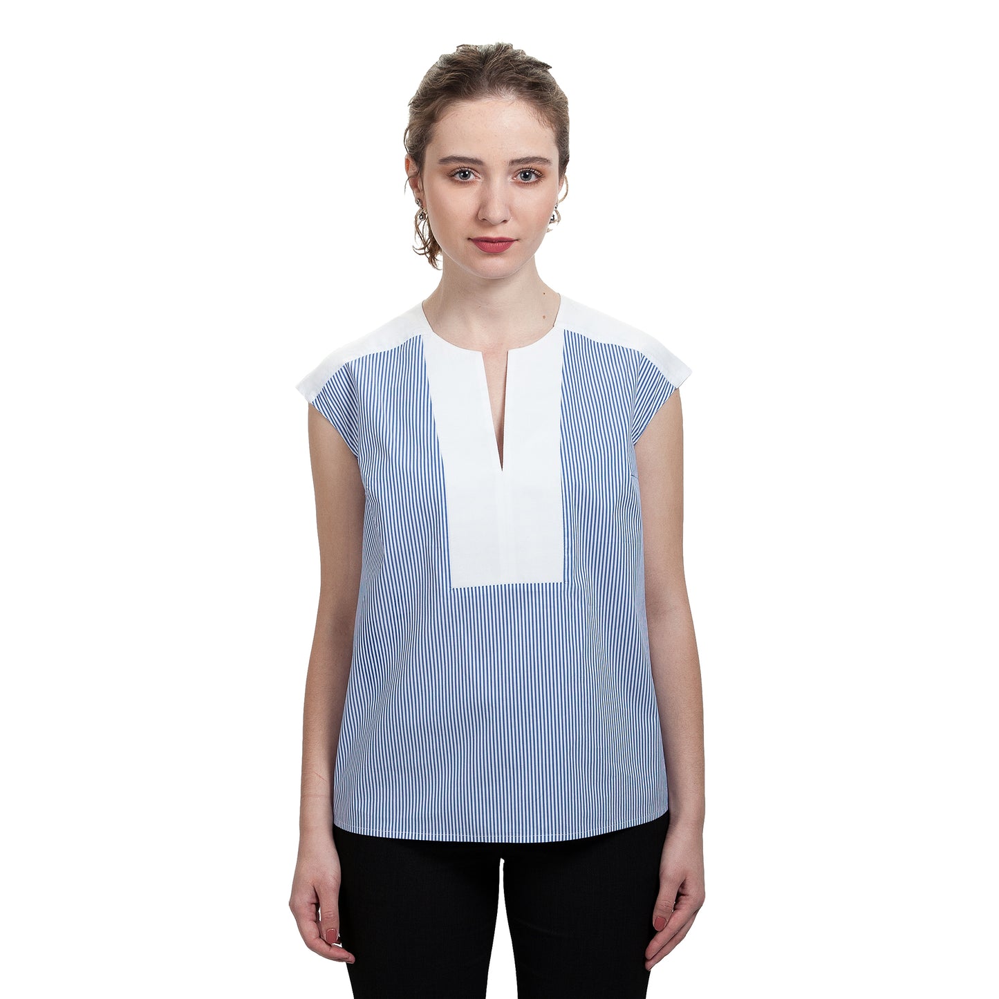 JNK HALEY Notch Bib Popover - Cobalt Stripe with White Texture