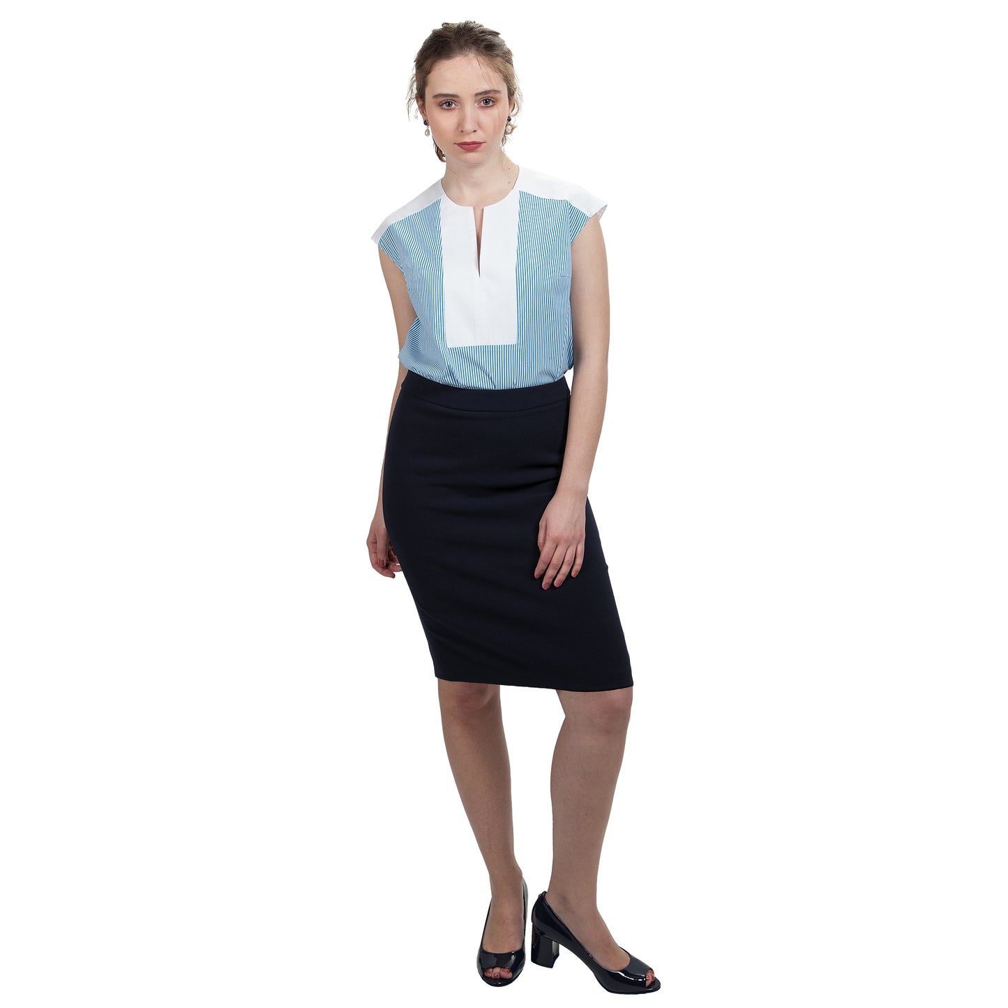 JNK HALEY  Notch Bib Popover - Cyan Stripe with White Texture