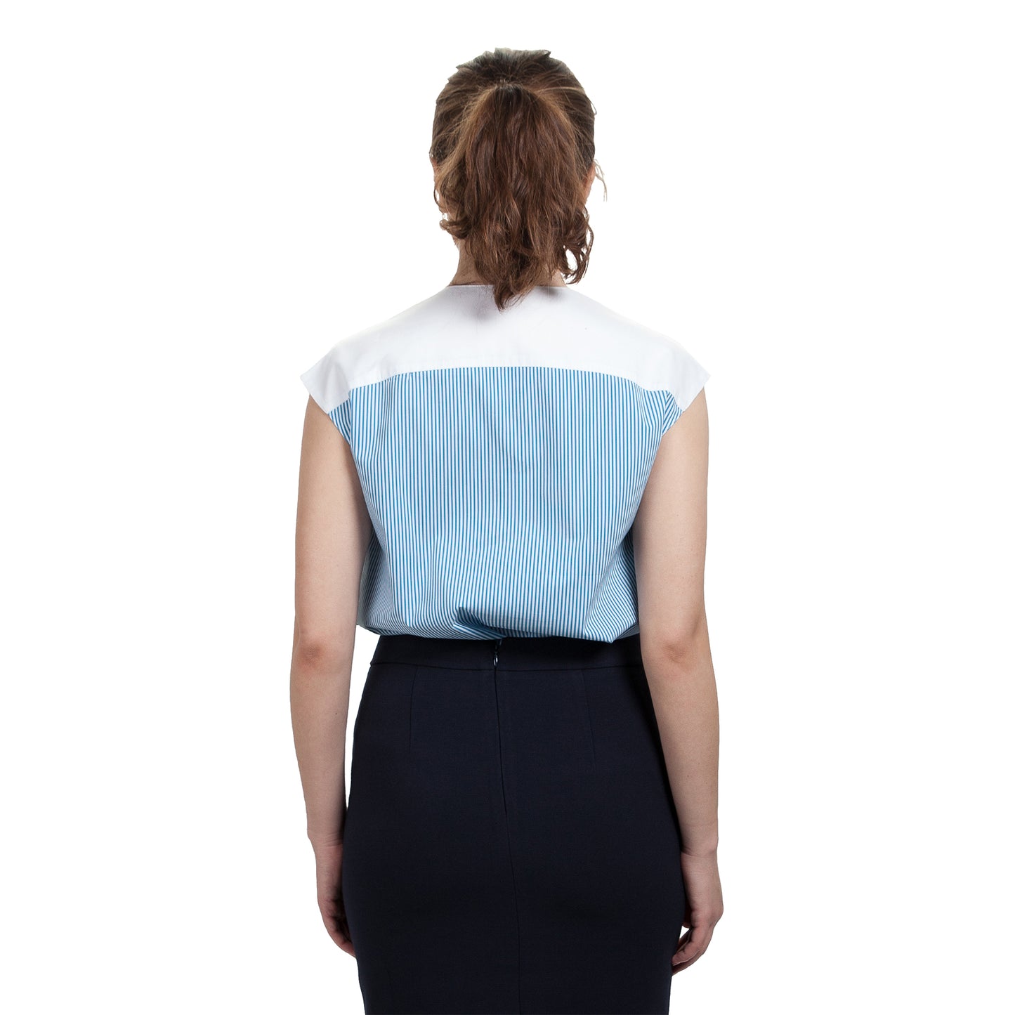 JNK HALEY Notch Bib Popover - Cyan Stripe with White Texture