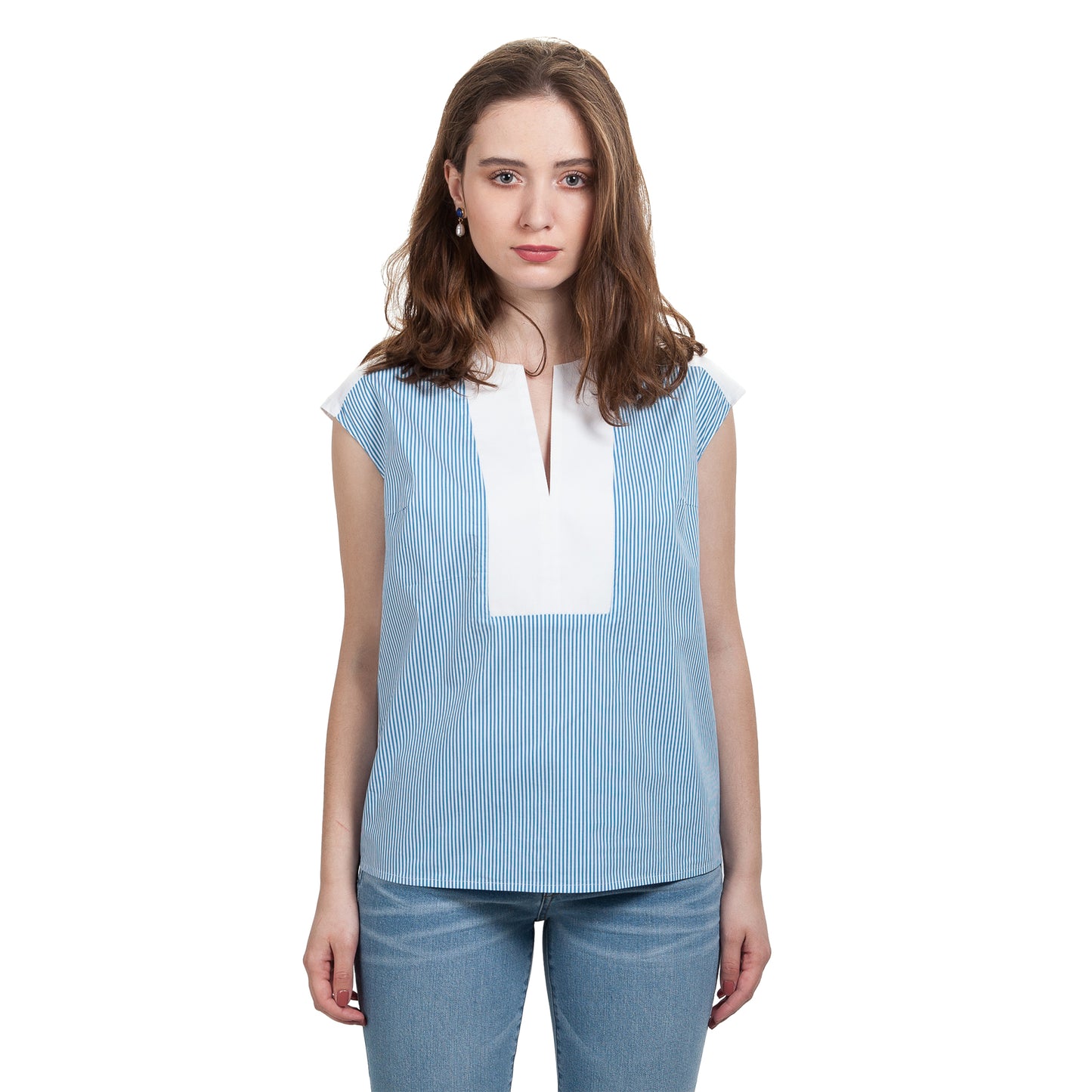 JNK HALEY  Notch Bib Popover - Cyan Stripe with White Texture