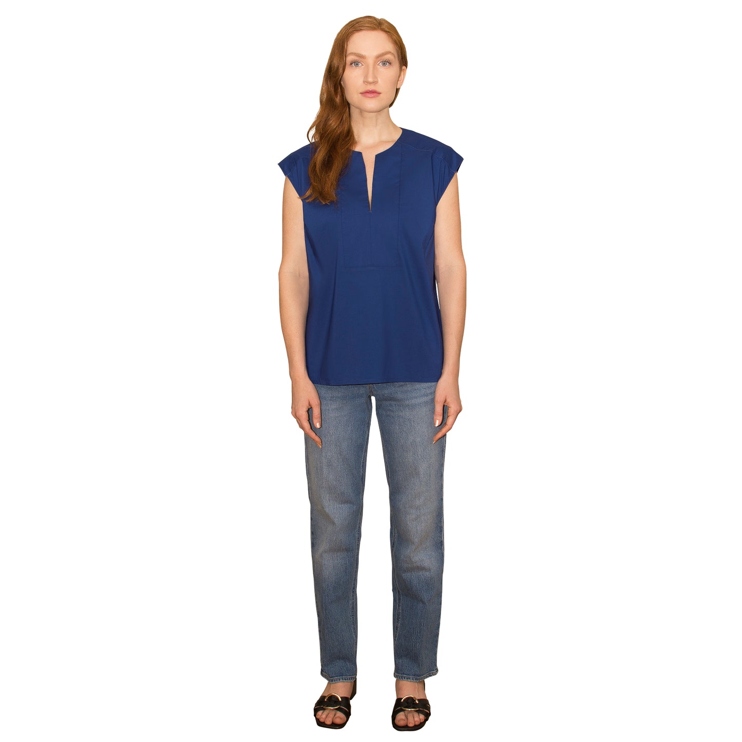 JNK HALEY Notch Bib Popover - Light Navy Poplin
