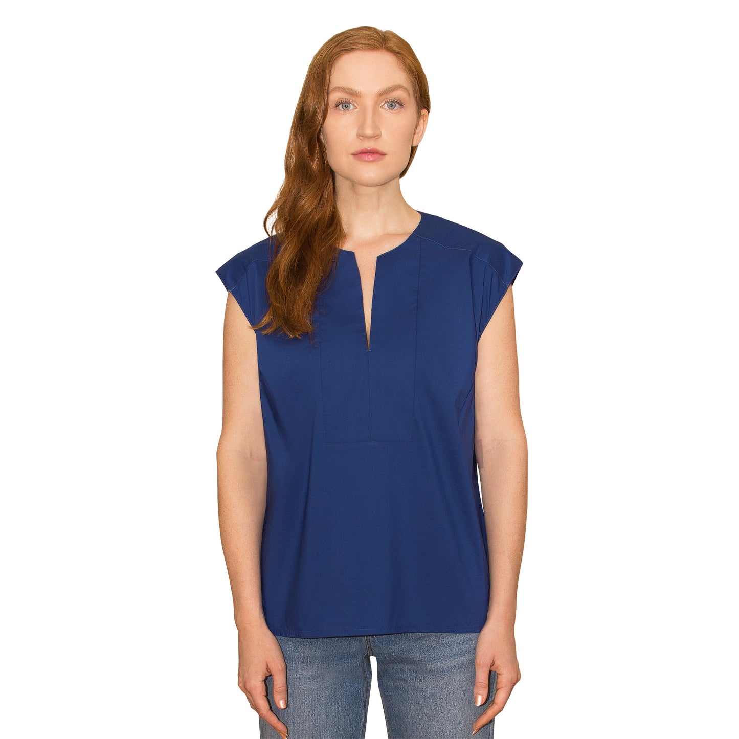 JNK HALEY Notch Bib Popover - Cool Blue Poplin