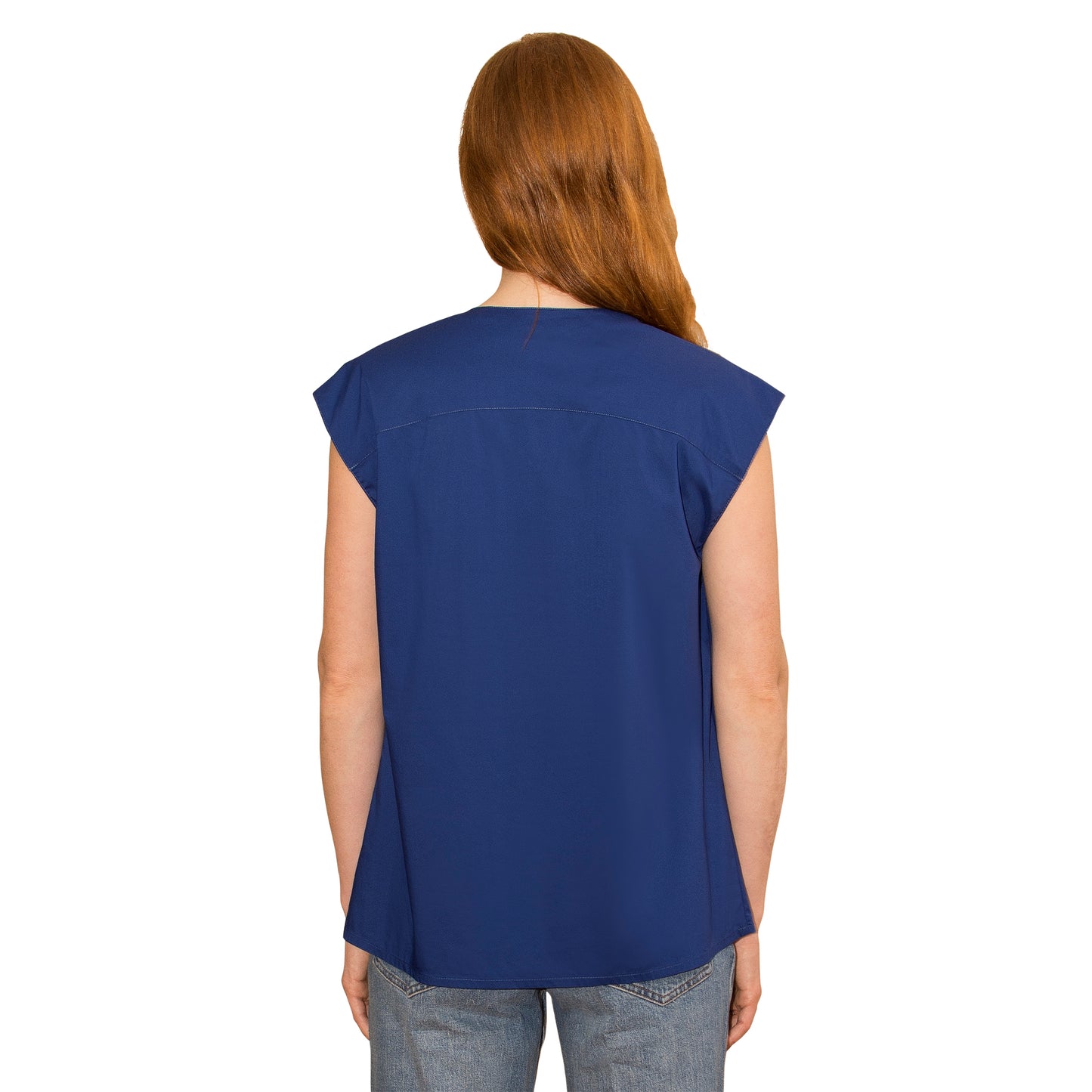 JNK HALEY Notch Bib Popover - Light Navy Poplin