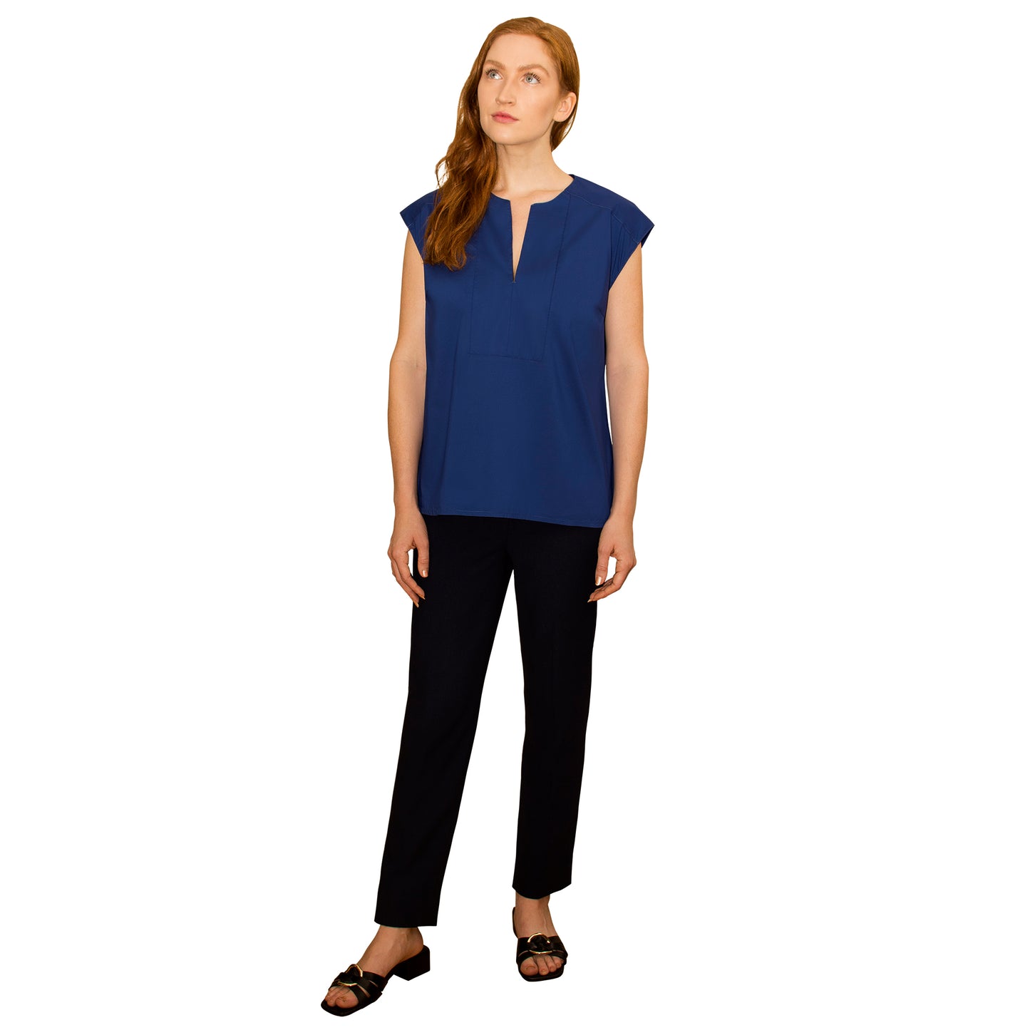 JNK HALEY Notch Bib Popover - Light Navy Poplin