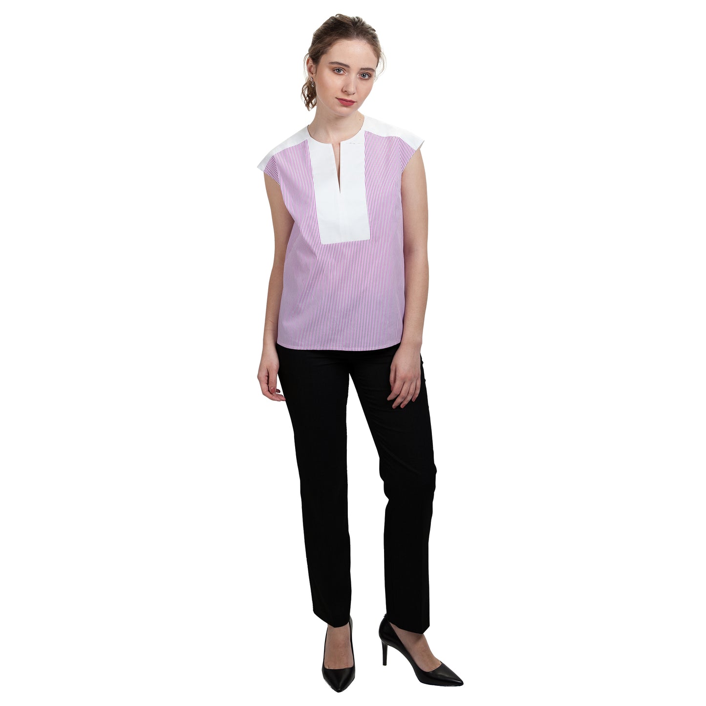 JNK HALEY Notch Bib Popover - Orchid Stripe with White Texture