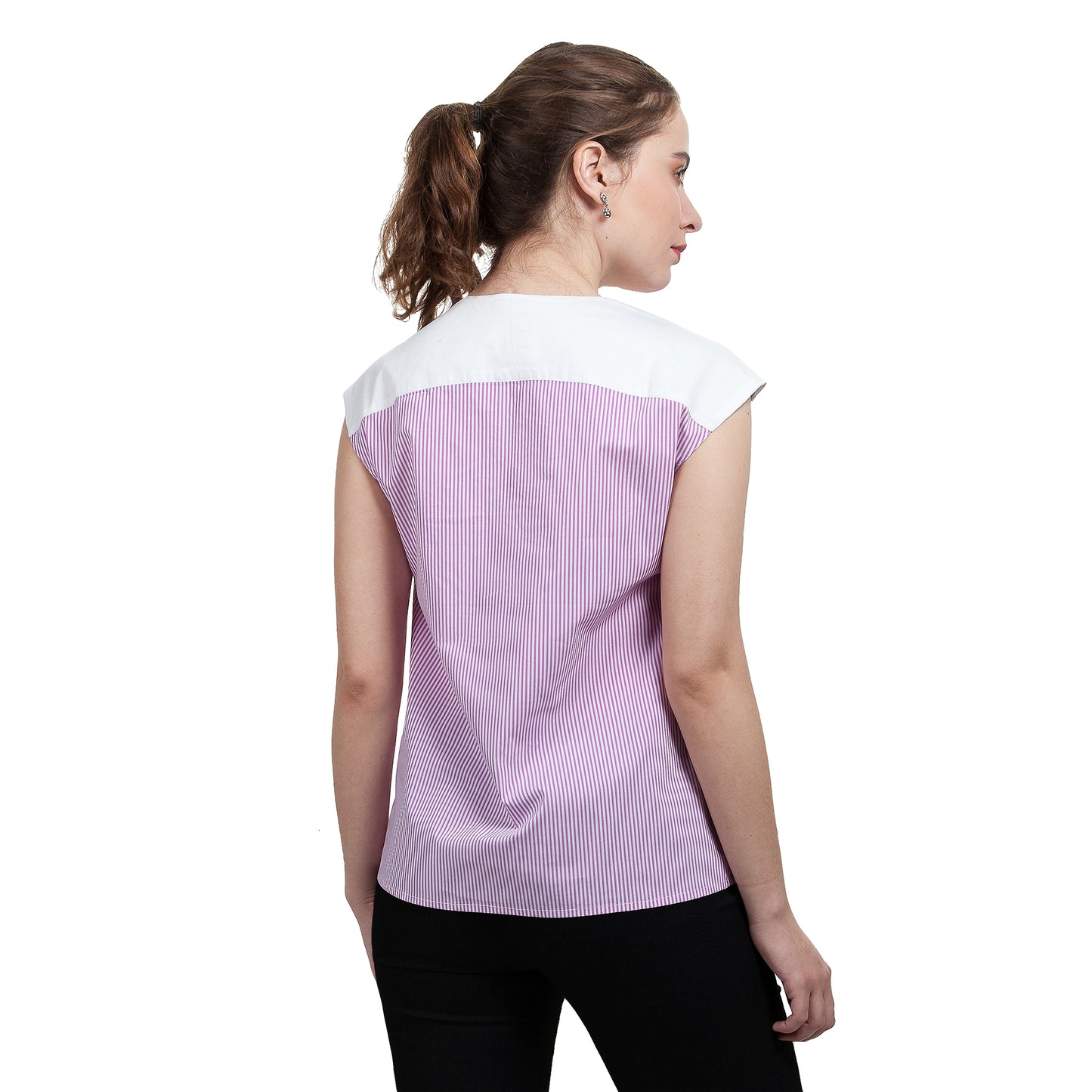 JNK HALEY  Notch Bib Popover - Orchid Stripe with White Texture