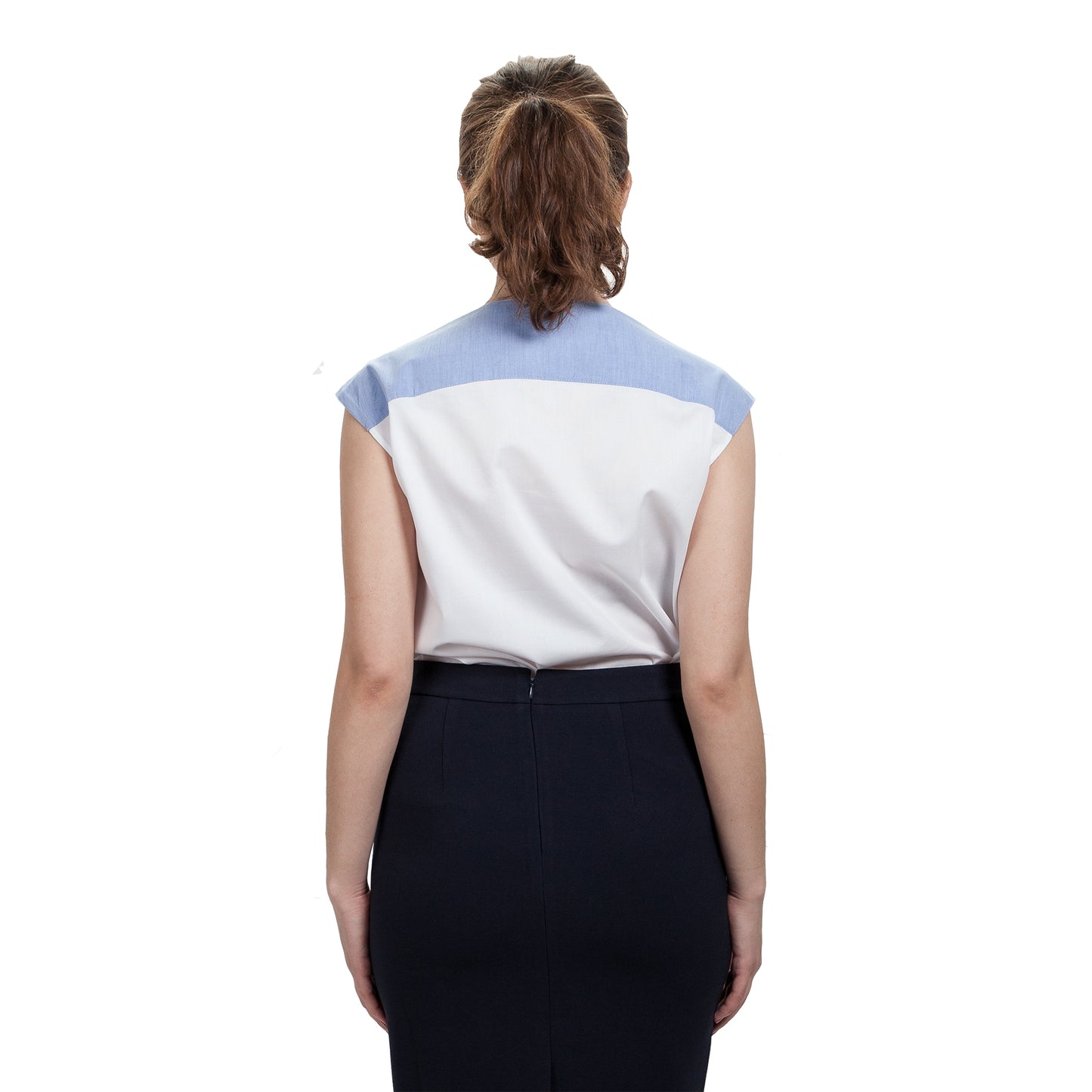 JNK HALEY Notch Bib Popover - White Texture with Cool Blue
