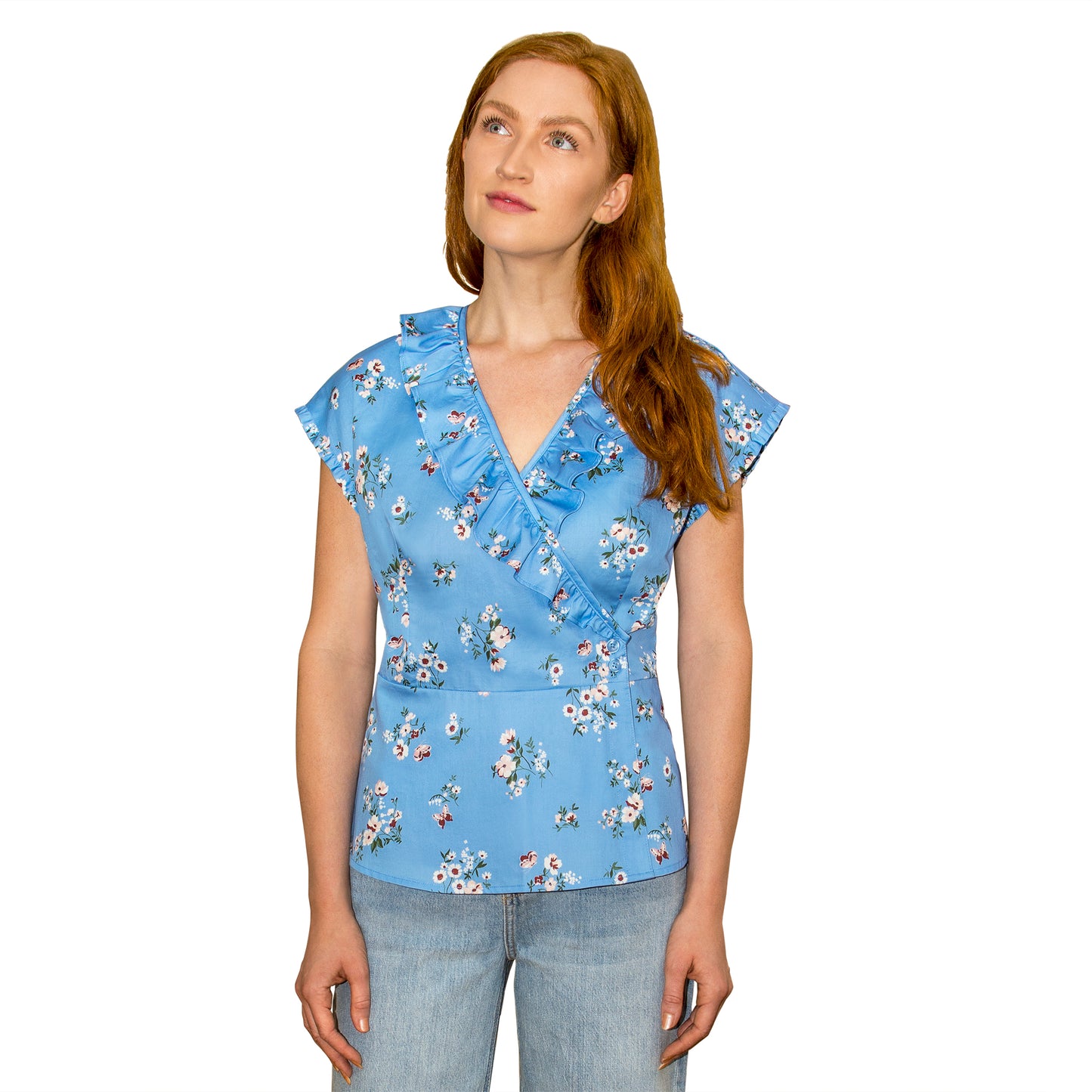 JNK LILY Ruffle Wrap Top - Sky Blue Floral