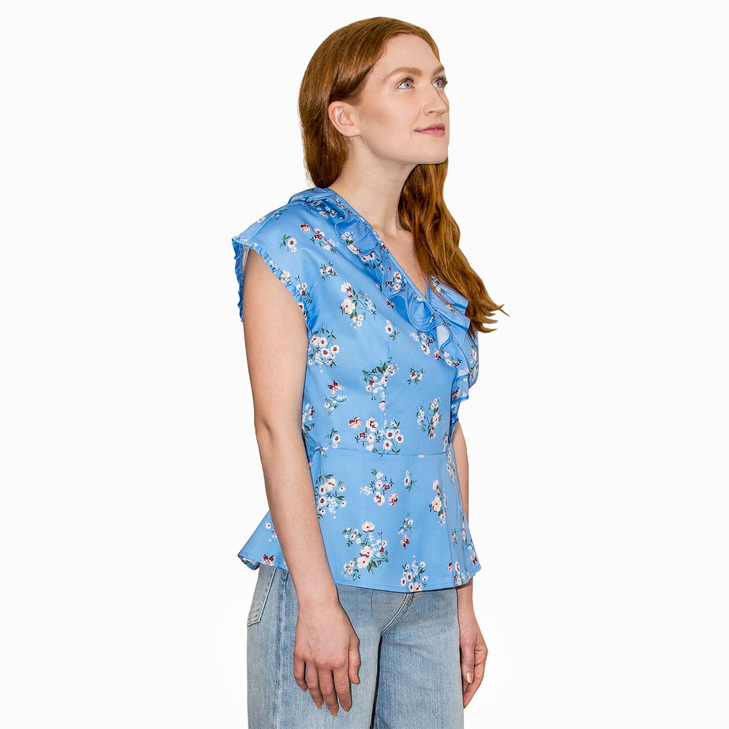 JNK LILY Ruffle Wrap Top - Sky Blue Floral