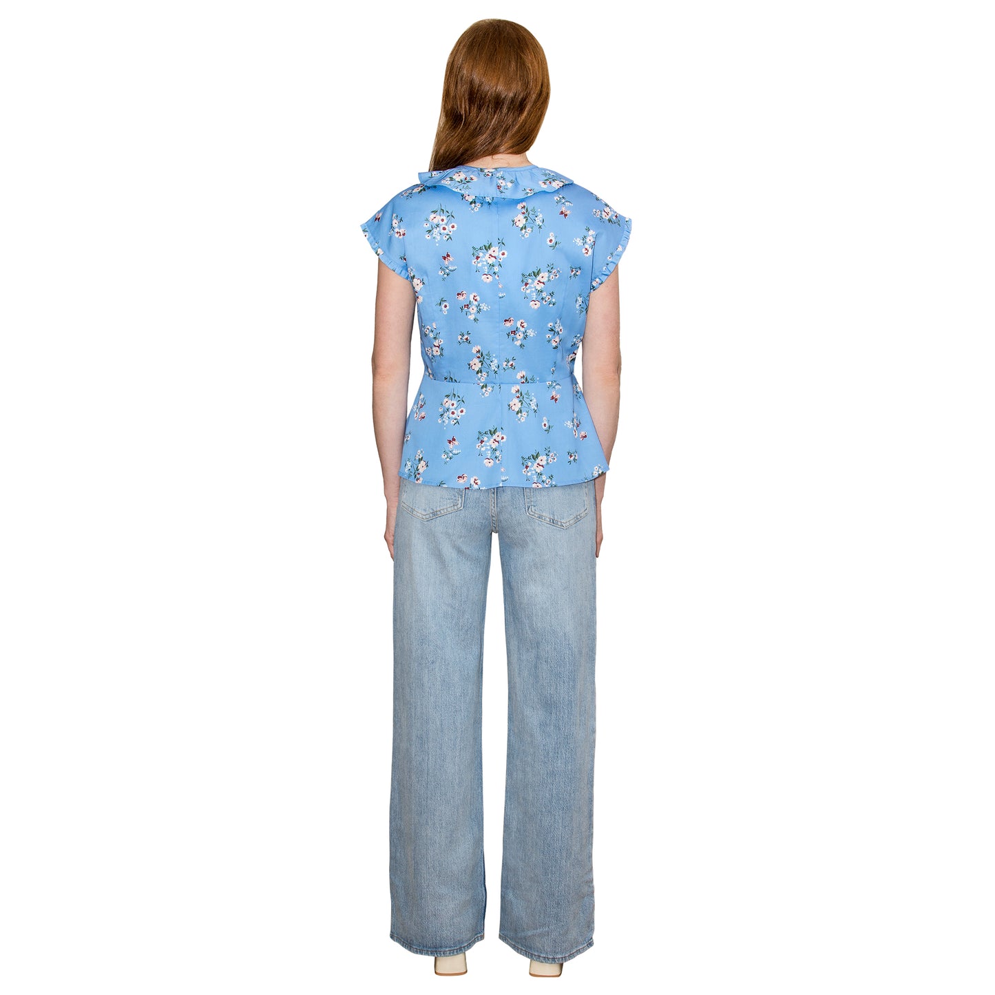 JNK LILY Ruffle Wrap Top - Sky Blue Floral