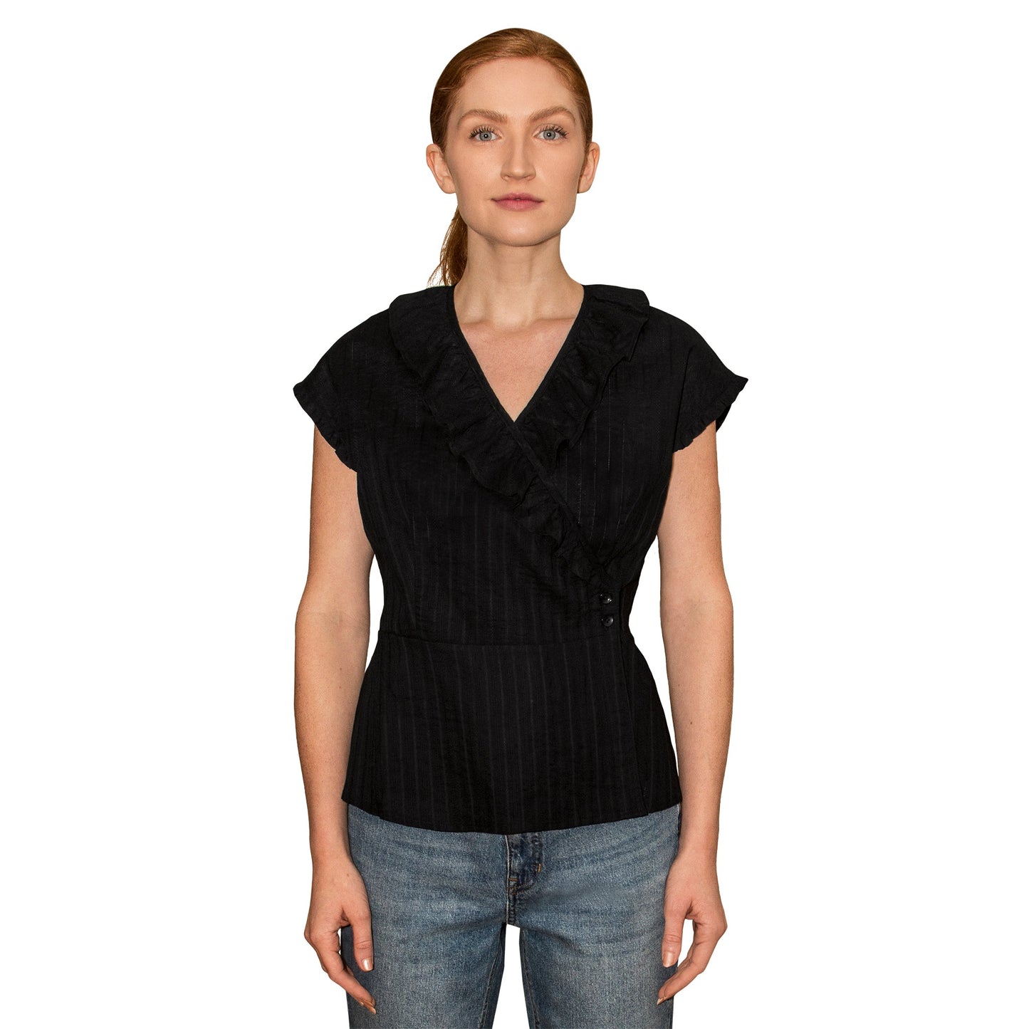 JNK LILY Ruffle Wrap Top - Scarlet Poplin Sateen