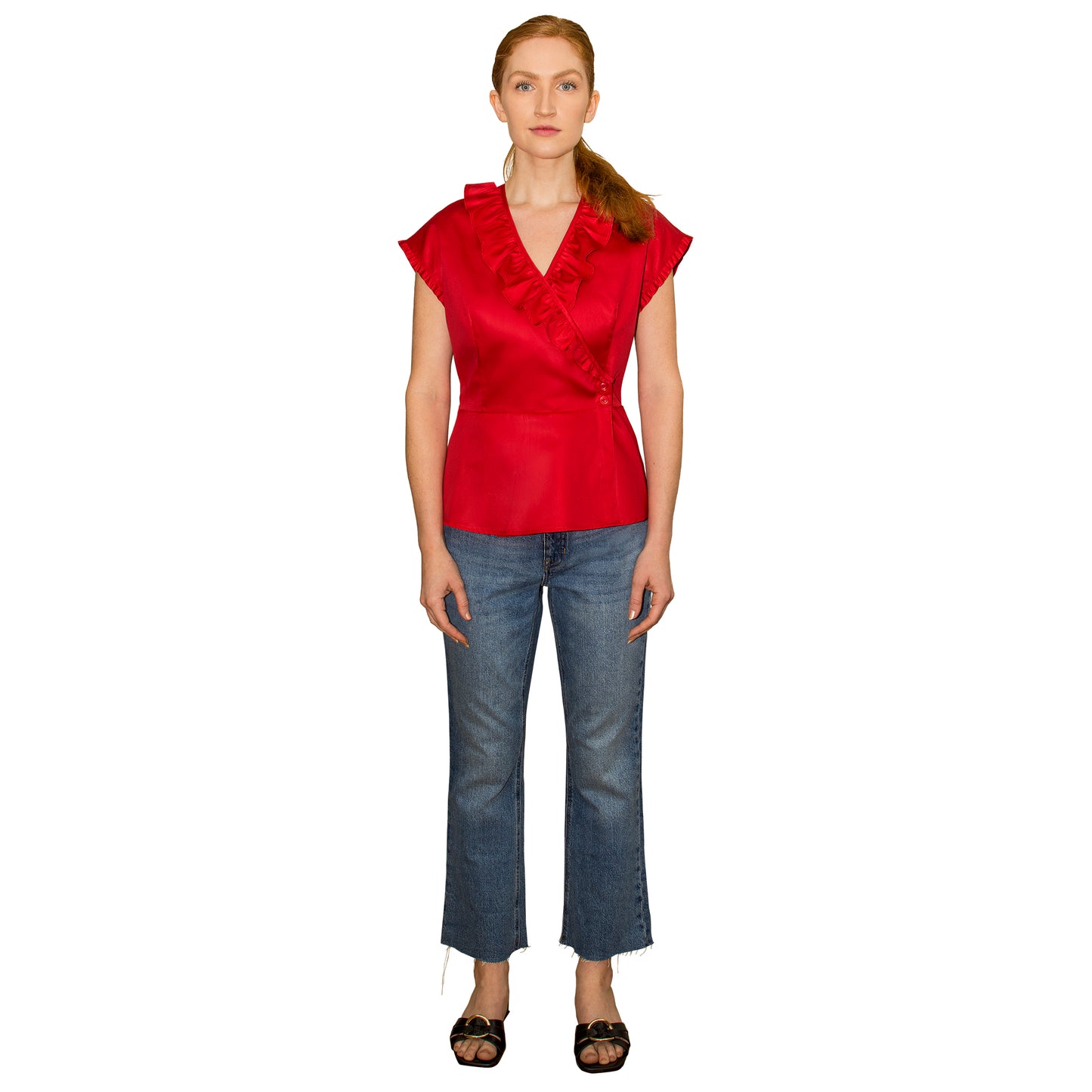 JNK LILY Ruffle Wrap Top - Scarlet Poplin Sateen