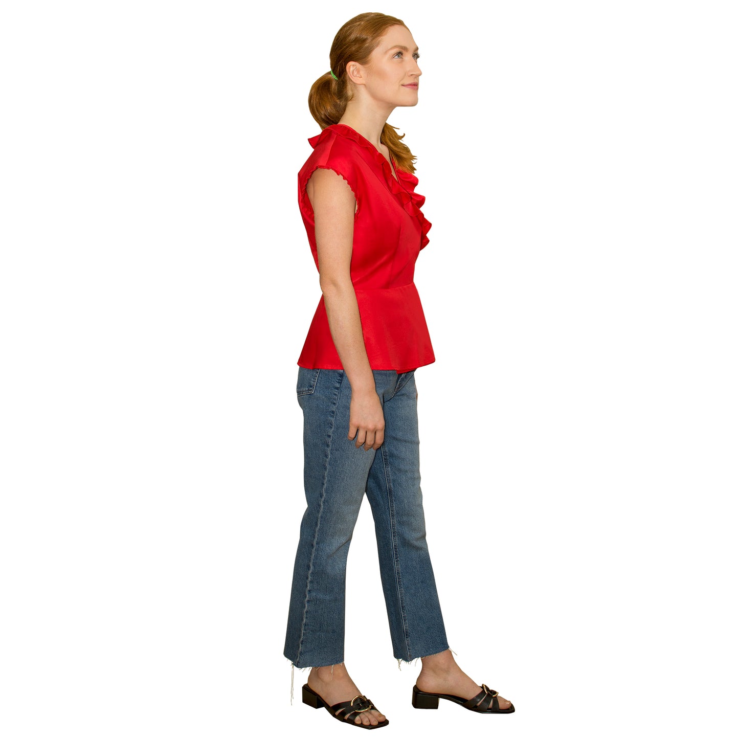 JNK LILY Ruffle Wrap Top - Scarlet Poplin Sateen