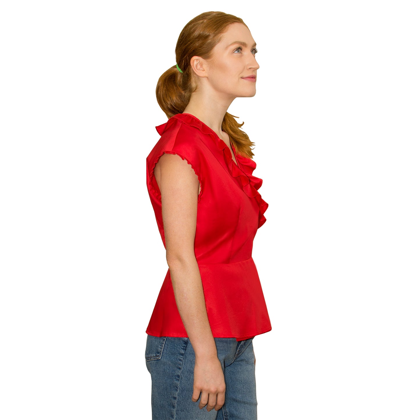 JNK LILY Ruffle Wrap Top - Scarlet Poplin Sateen