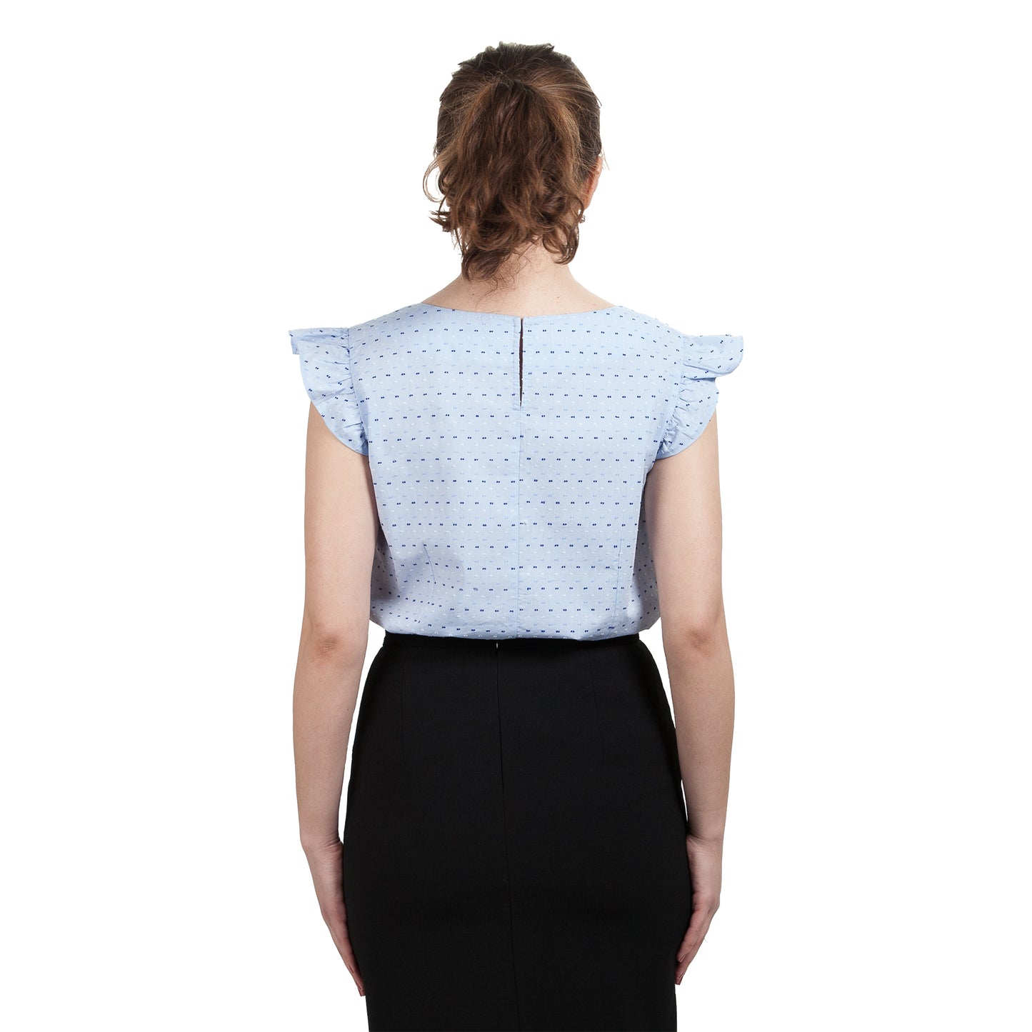 JNK  IRIS  Ruffle Sleeve Top - Sky Blue Clip Dot