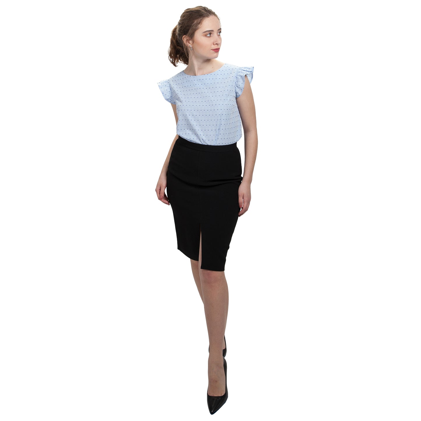 JNK IRIS Ruffle Sleeve Top - Sky Blue Clip Dot