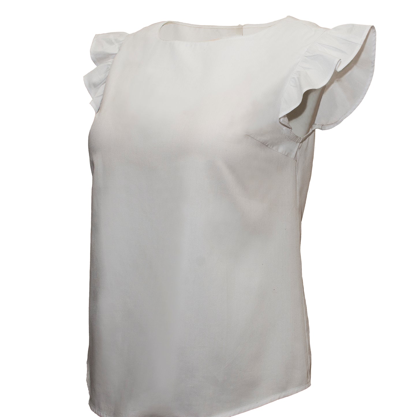 JNK  IRIS  Ruffle Sleeve Top - White Texture Dobby