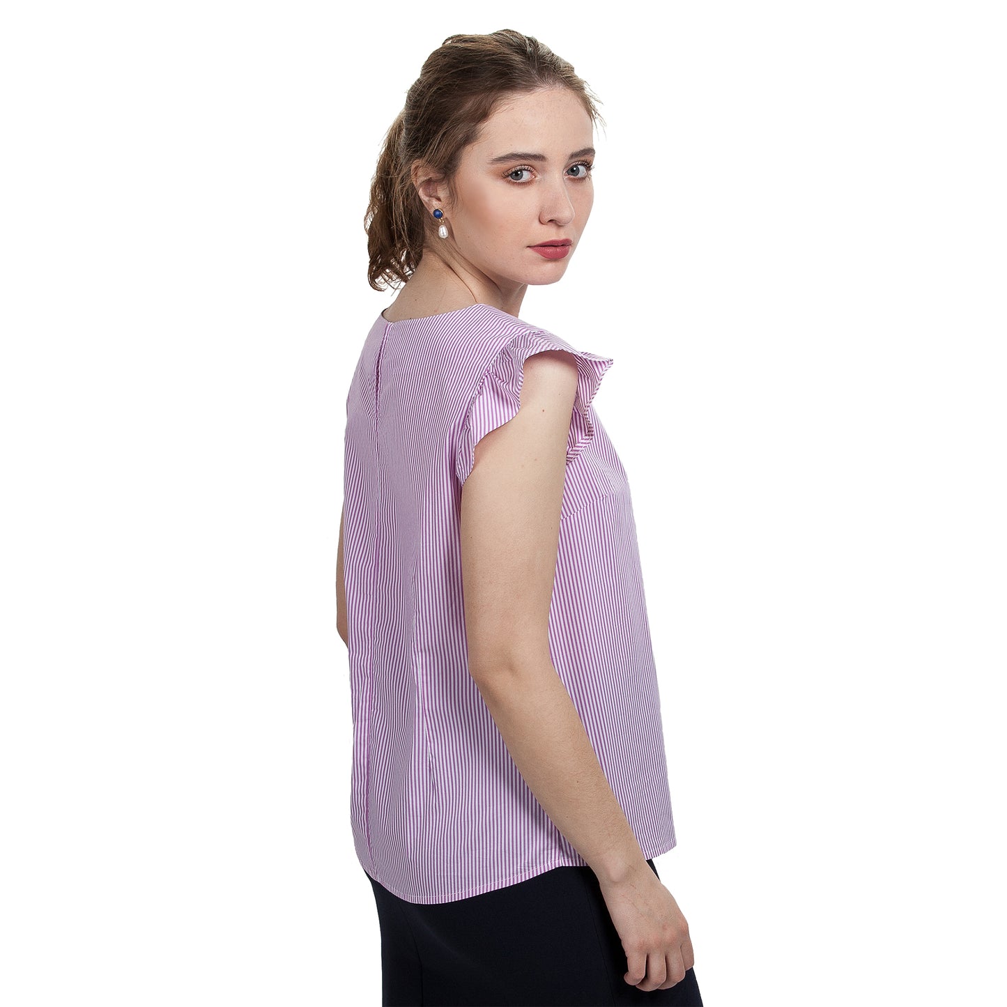 JNK  IRIS  Ruffle Sleeve Top - Orchid Skinny Stripe