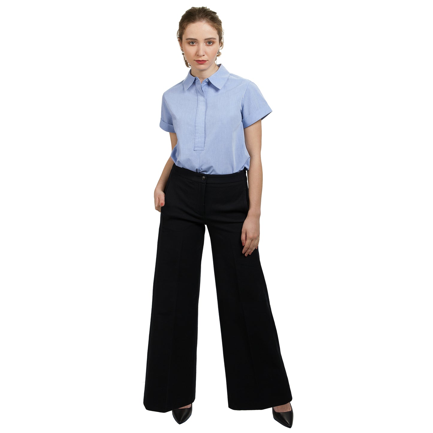 JNK DYLAN Cuffed Short Sleeve Popover - Cool Blue Poplin