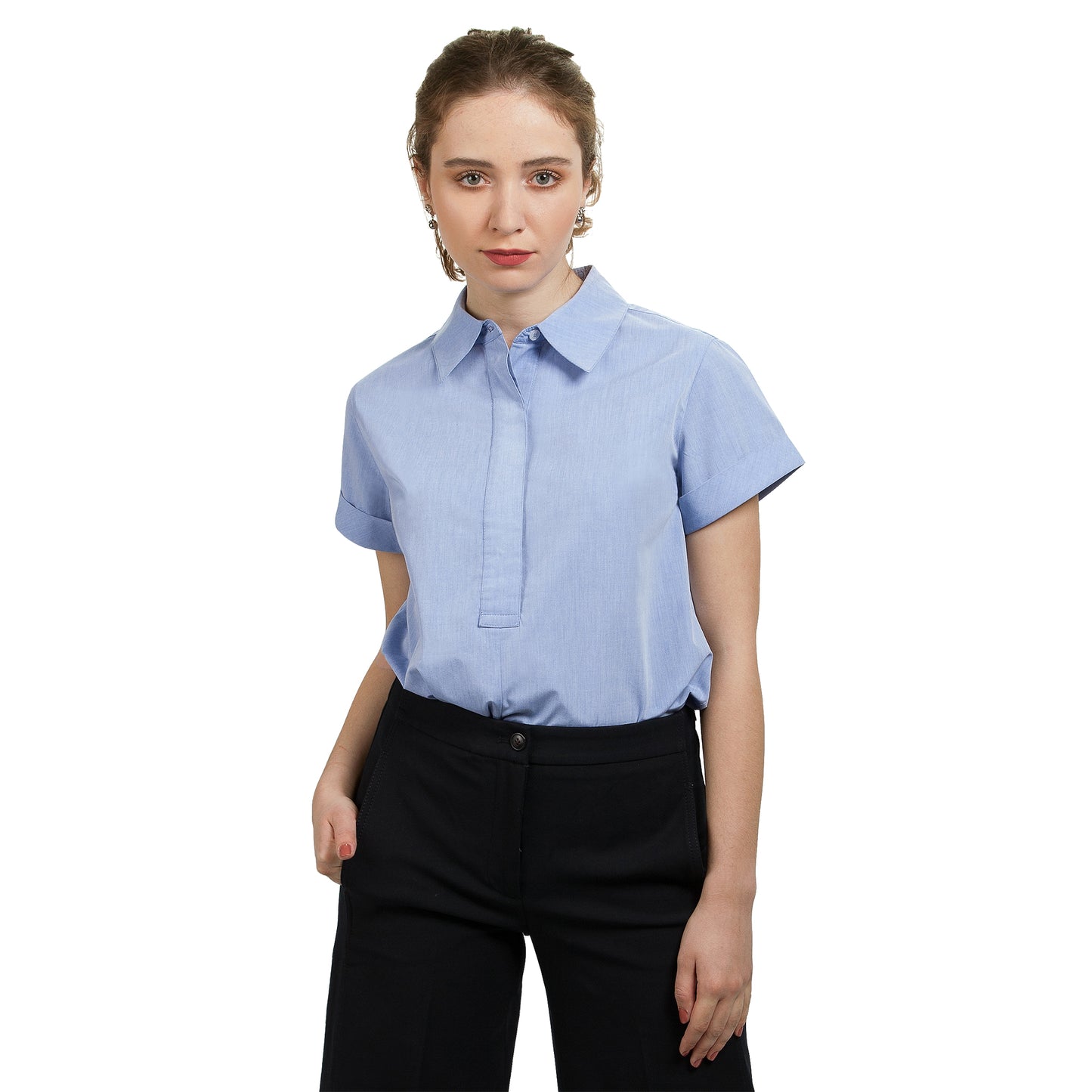 JNK DYLAN Cuffed Short Sleeve Popover - Cool Blue Poplin