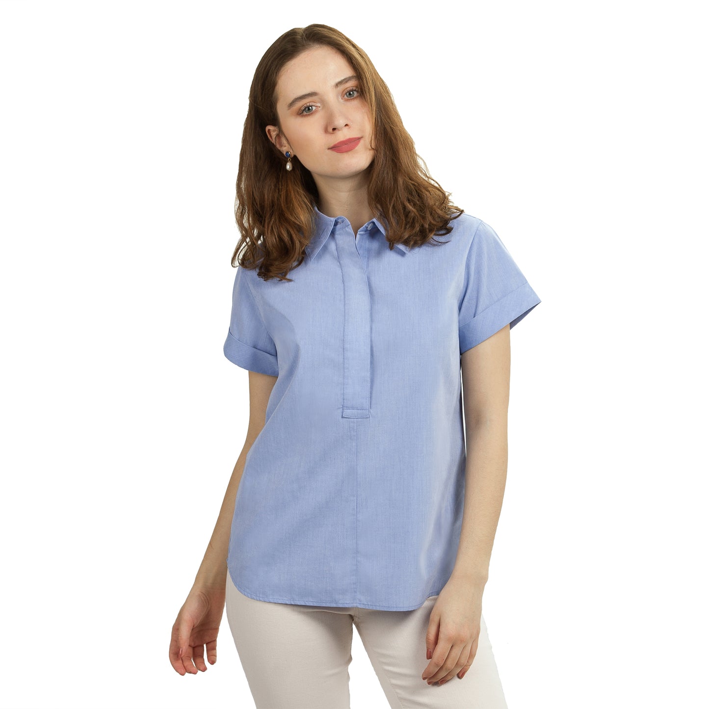 JNK DYLAN Cuffed Short Sleeve Popover - White Poplin