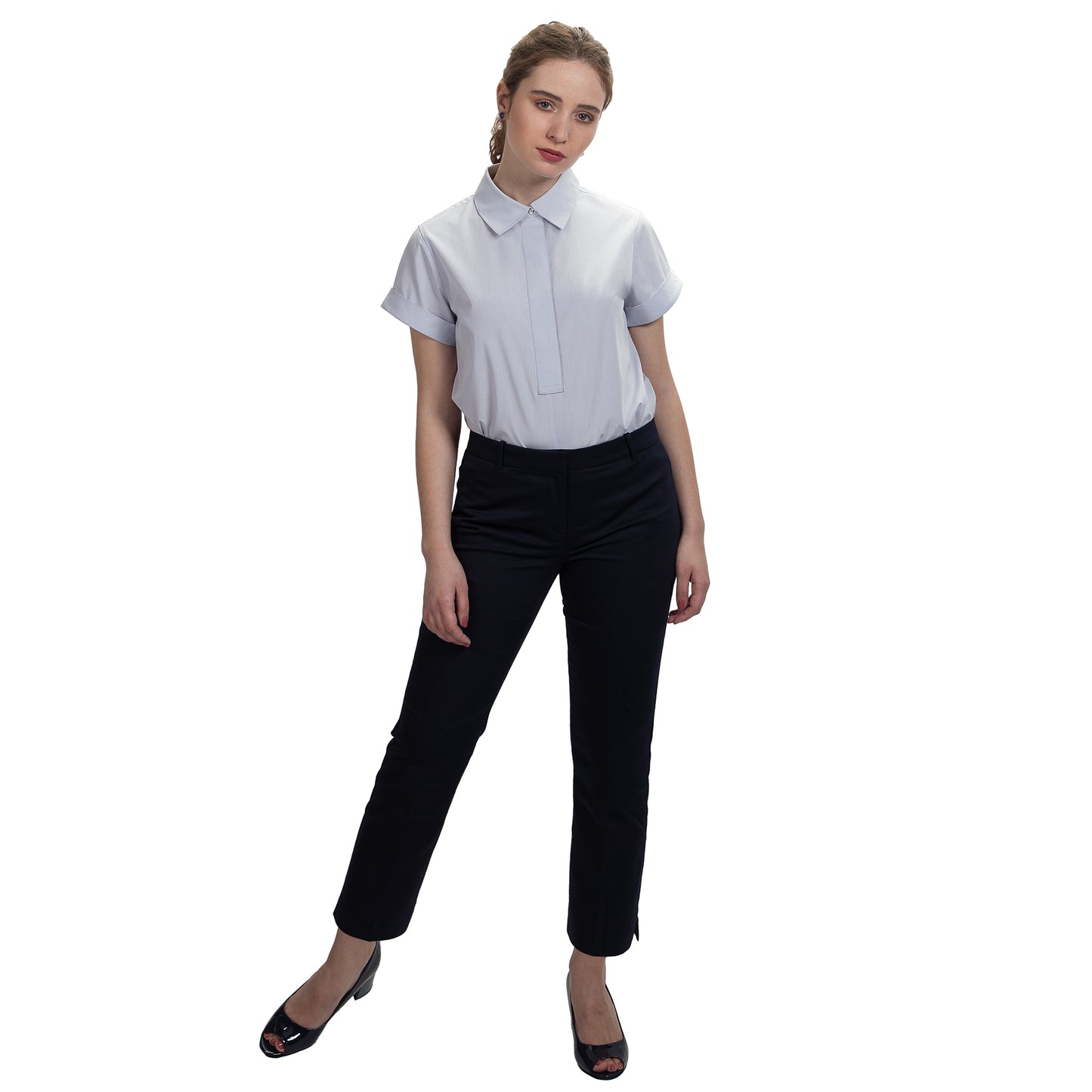JNK DYLAN Cuffed Short Sleeve Popover - Dove Gray Poplin
