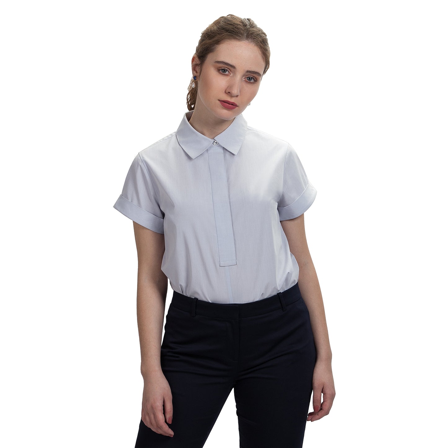JNK DYLAN Cuffed Short Sleeve Popover - White Poplin