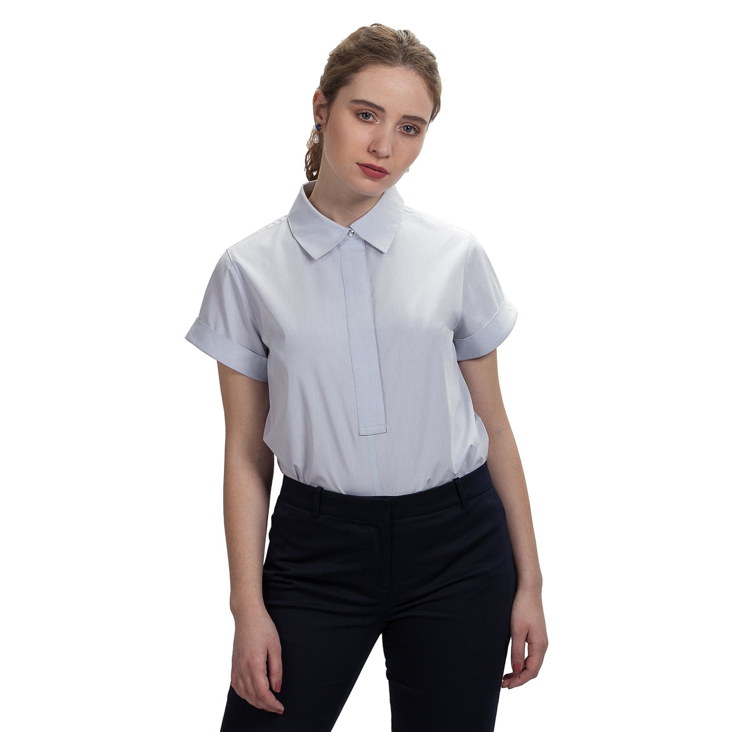 JNK DYLAN Cuffed Short Sleeve Popover - Dove Gray Poplin