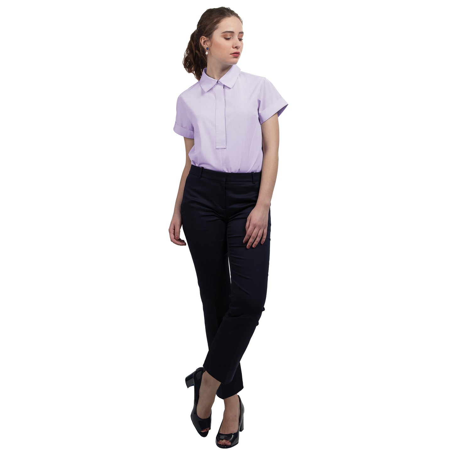 JNK DYLAN Cuffed Short Sleeve Popover - Lilac Poplin