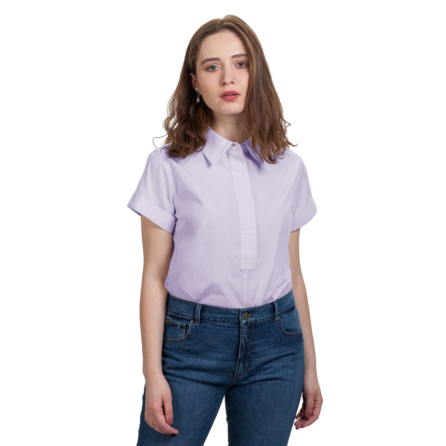 JNK DYLAN Cuffed Short Sleeve Popover - Lilac Poplin