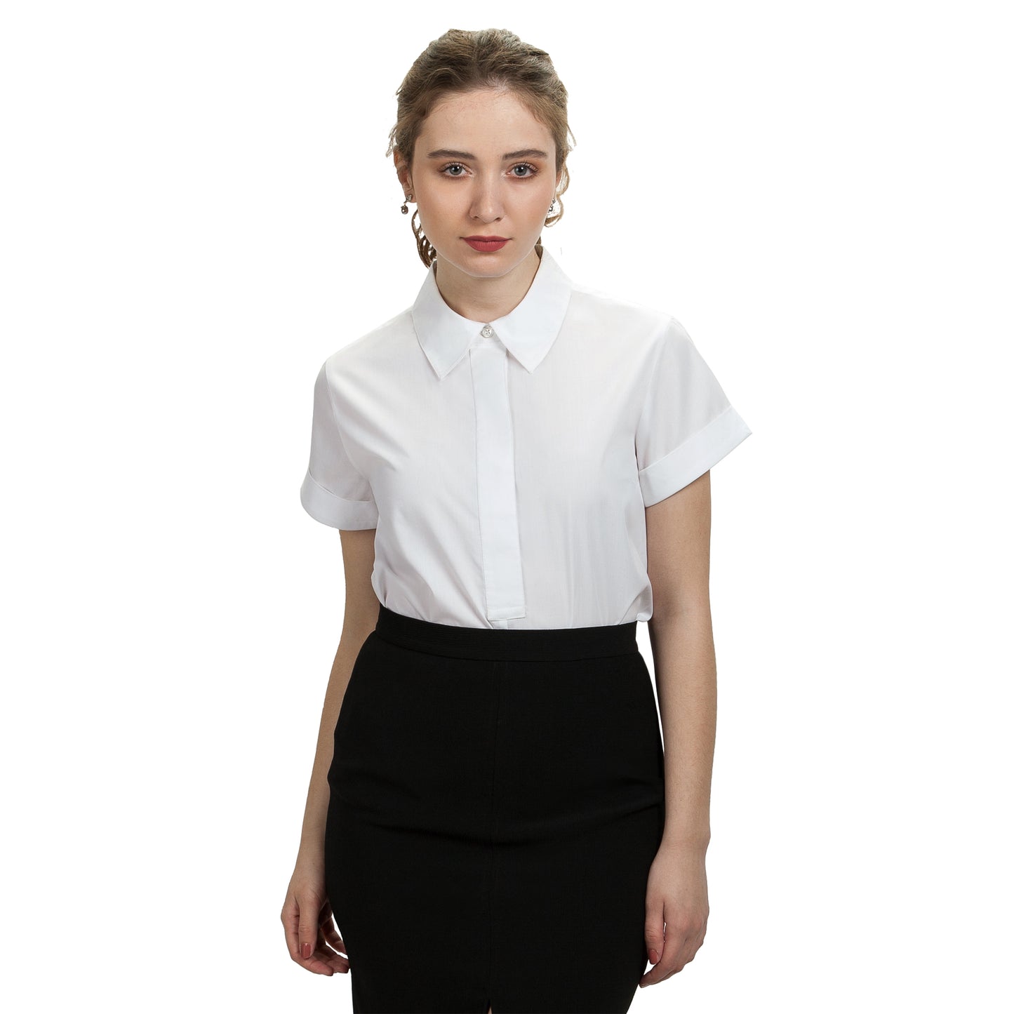 JNK DYLAN Cuffed Short Sleeve Popover - White Poplin