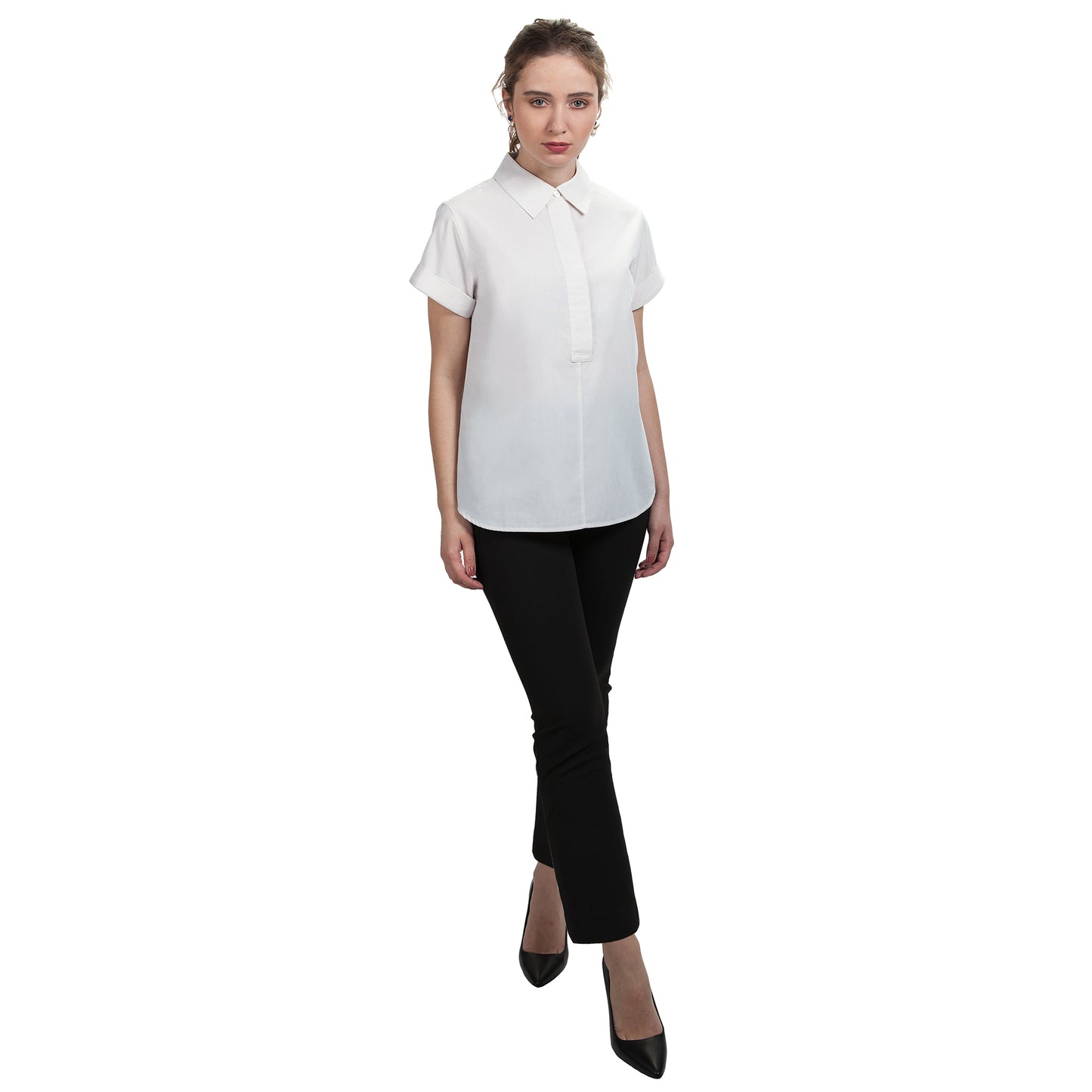 JNK DYLAN Cuffed Short Sleeve Popover - White Poplin