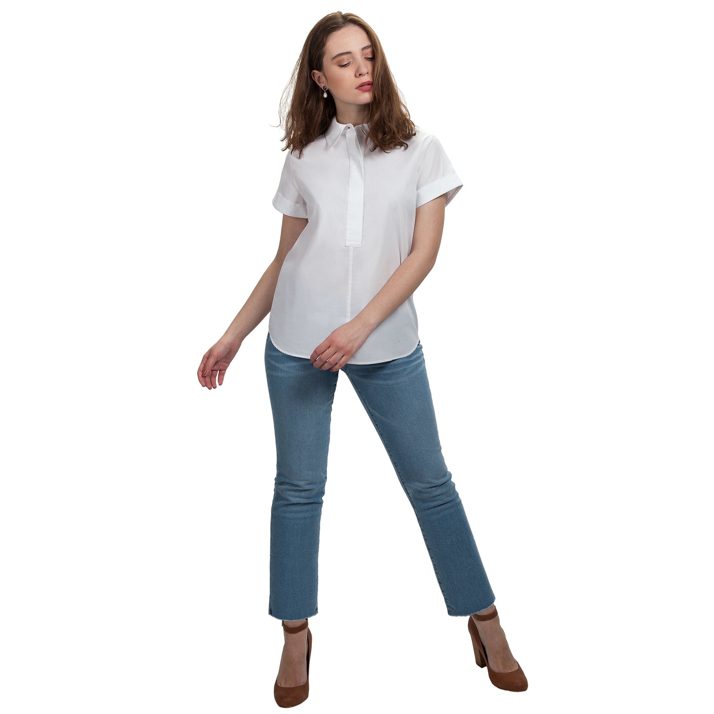 JNK DYLAN Cuffed Short Sleeve Popover - White Poplin