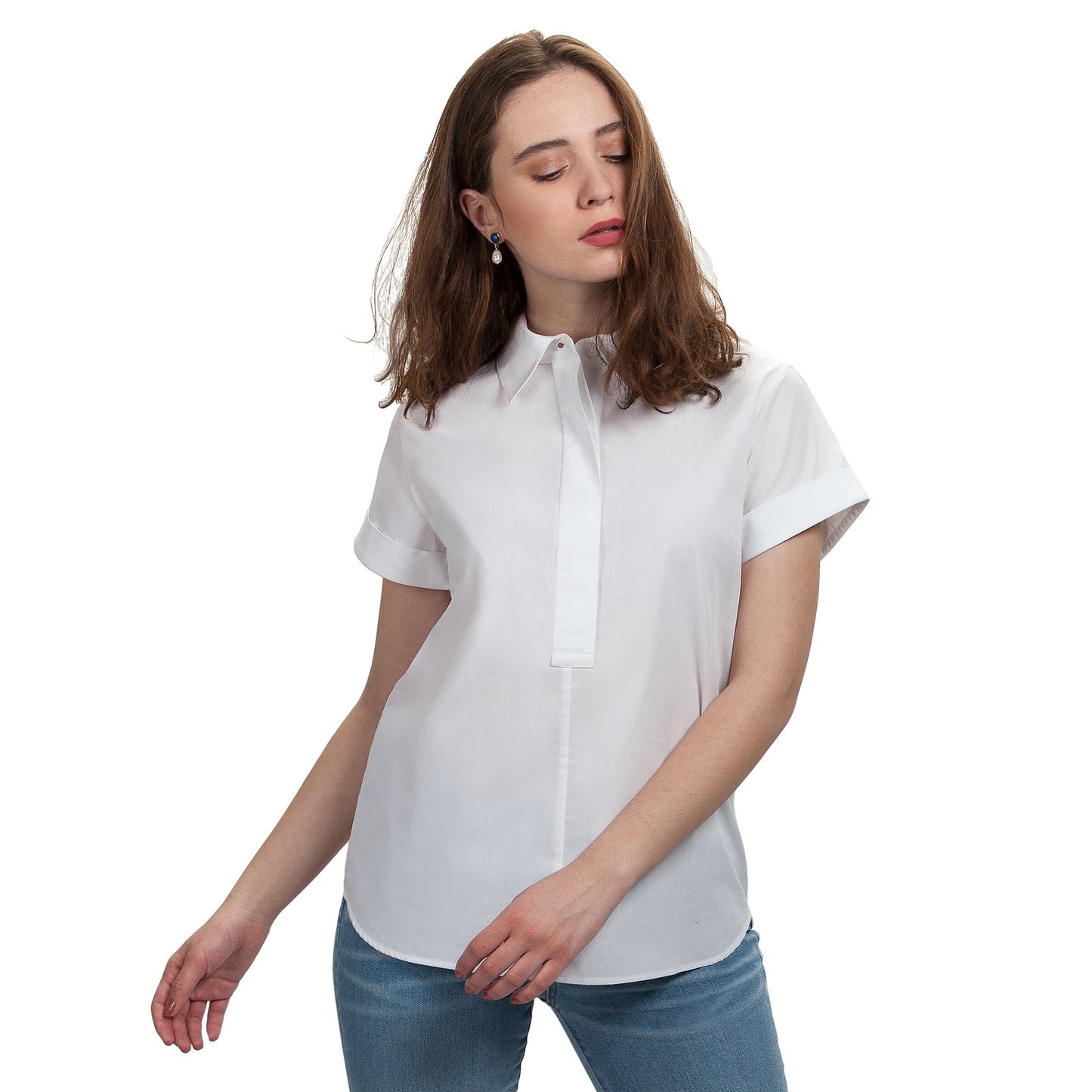 JNK DYLAN Cuffed Short Sleeve Popover - White Poplin