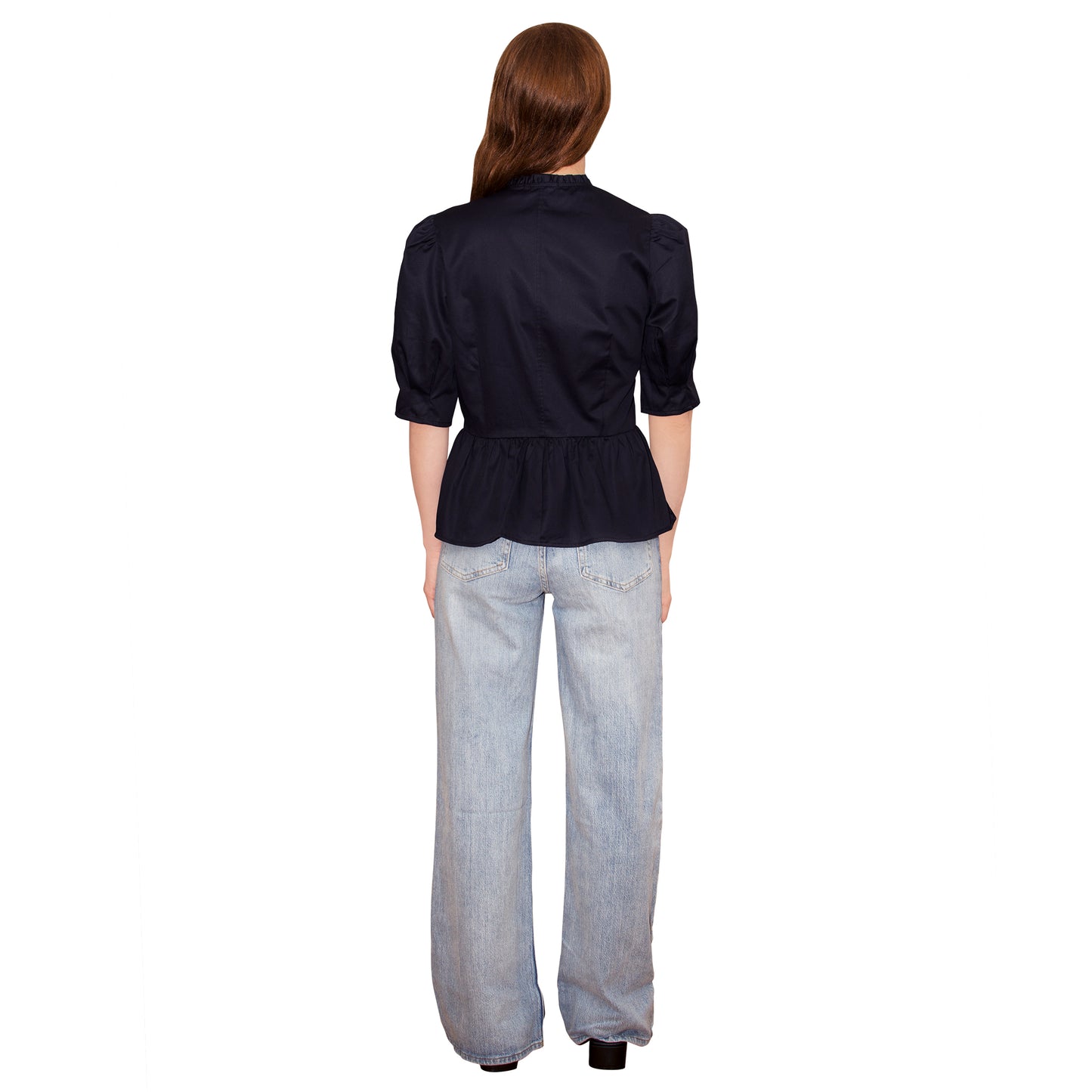JNK HANNAH V-Neck Peplum Blouse - Black Poplin Sateen