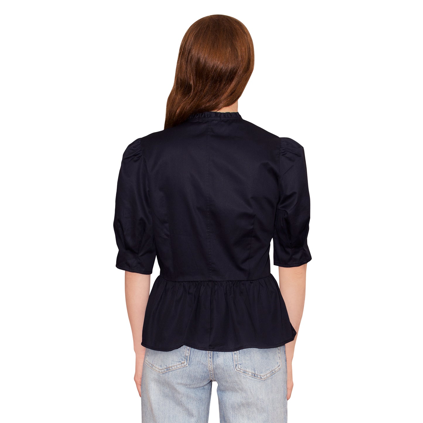 JNK HANNAH V-Neck Peplum Blouse - Black Poplin Sateen
