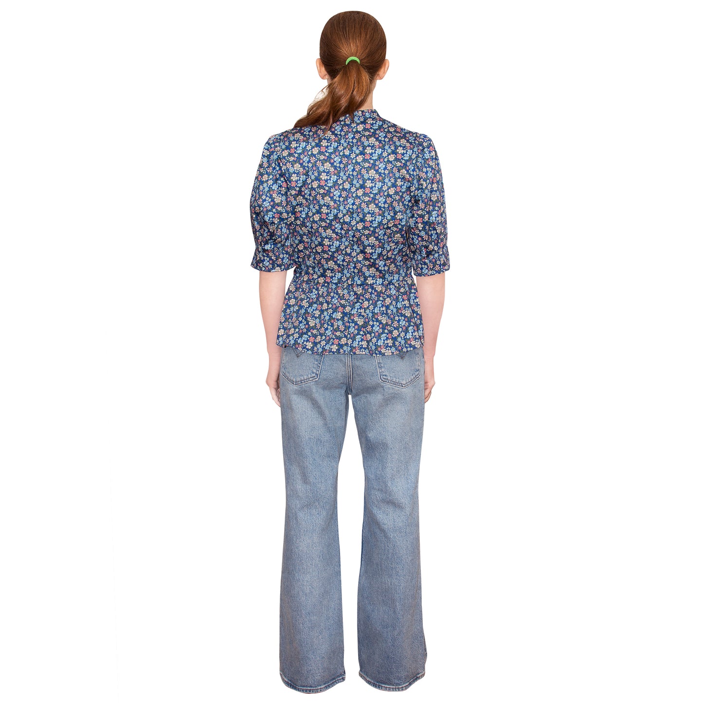 JNK HANNAH V-Neck Peplum Blouse - Navy Liberty Floral Print Poplin Sateen