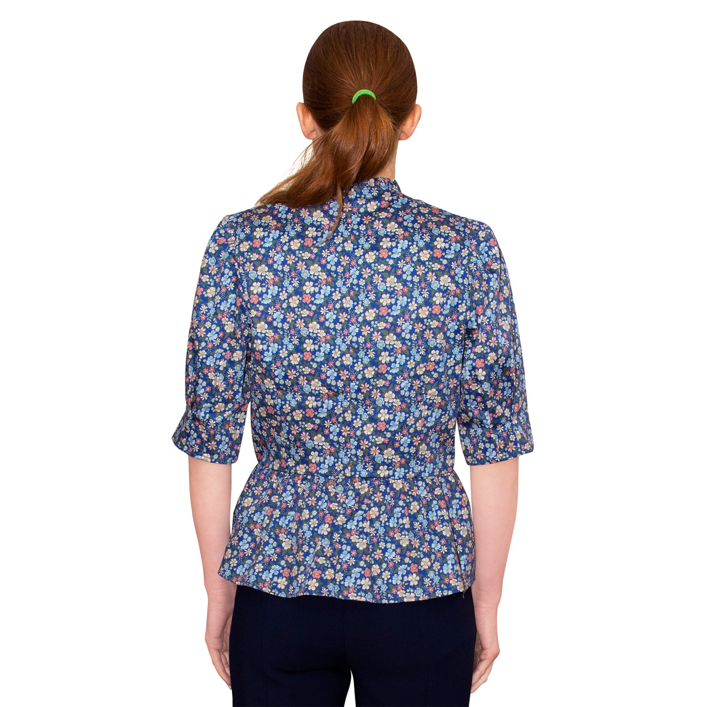 JNK HANNAH V-Neck Peplum Blouse - Navy Liberty Floral Print Poplin Sateen