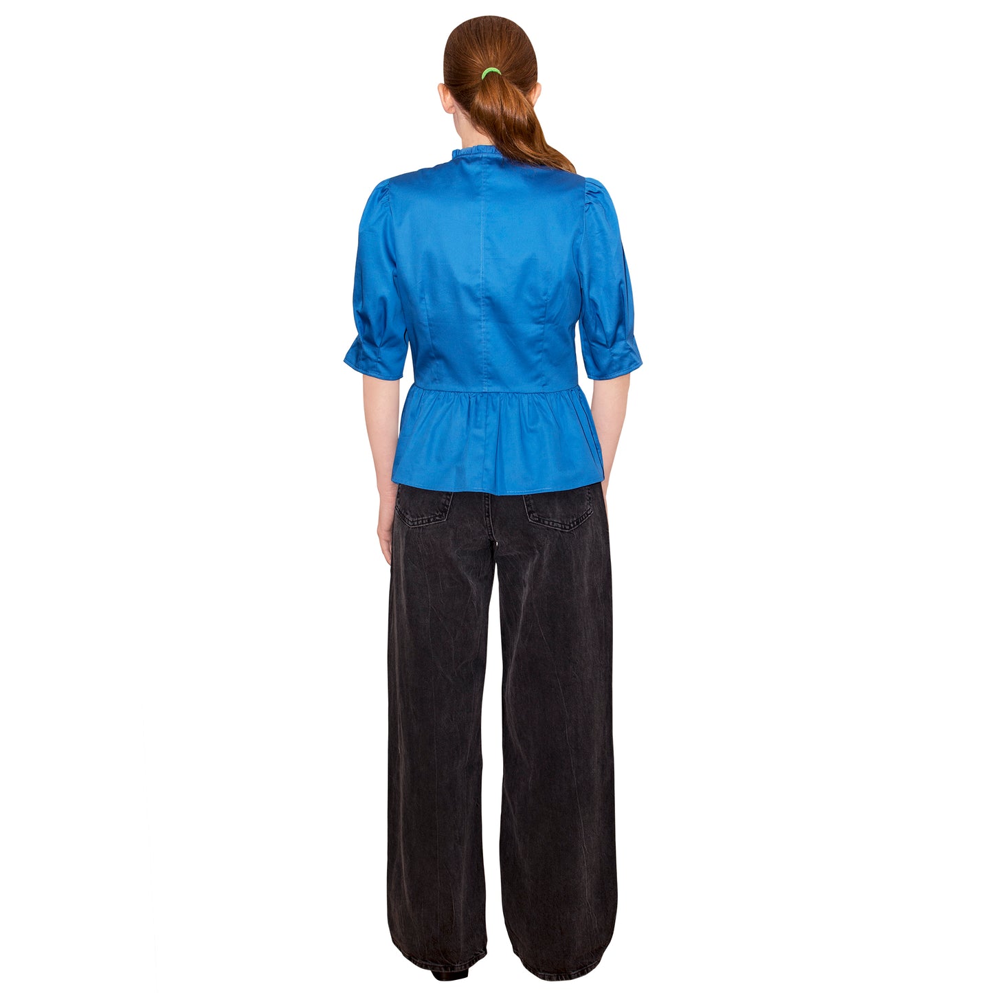 JNK HANNAH V-Neck Peplum Blouse - Sapphire Poplin Sateen