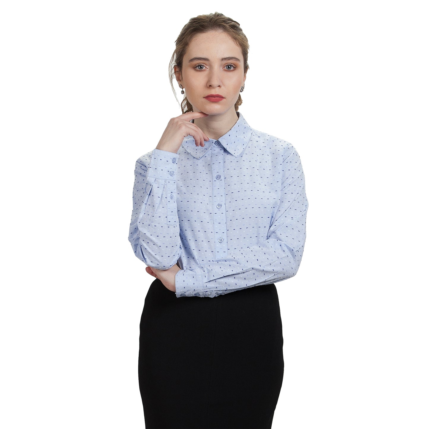 JNK SLOAN Fitted Long Sleeve Classic Shirt - Sky Blue Clip Dot Poplin