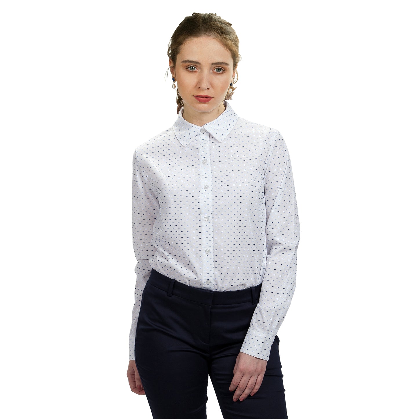 JNK SLOAN Fitted Long Sleeve Classic Shirt - White Clip Dot Poplin