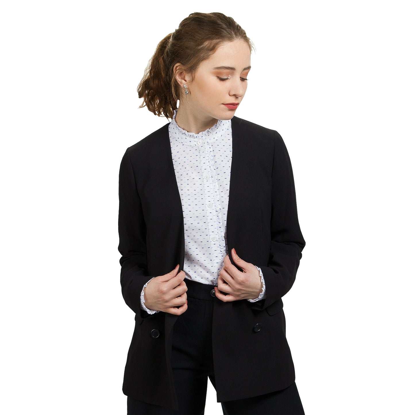 JNK LOUISE Ruffled Edges Shirt - White Clip Dot