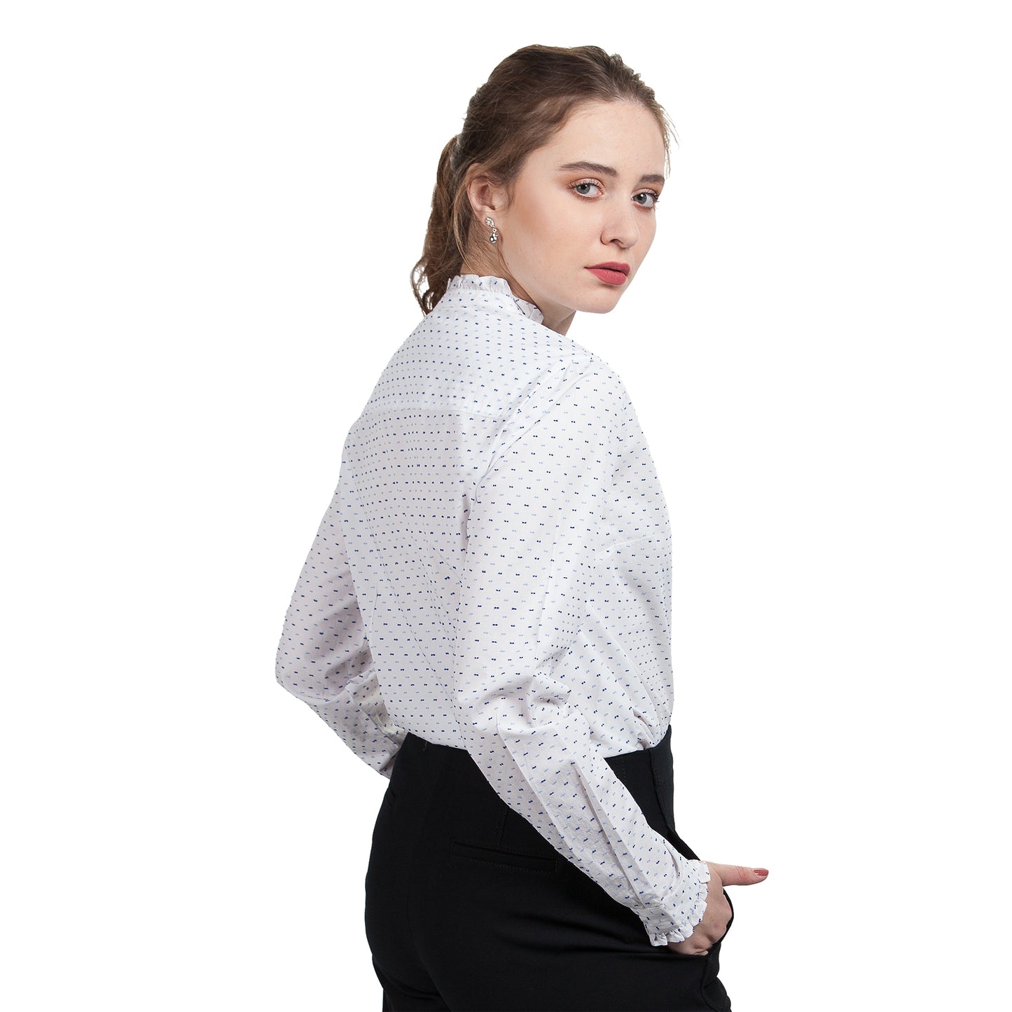 JNK LOUISE Ruffled Edges Shirt - White Clip Dot