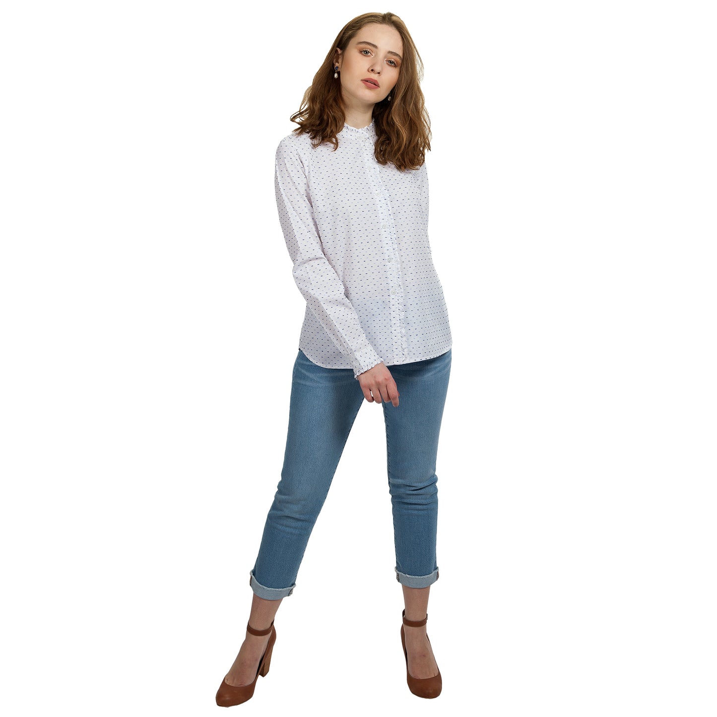 JNK LOUISE Ruffled Edges Shirt - White Clip Dot