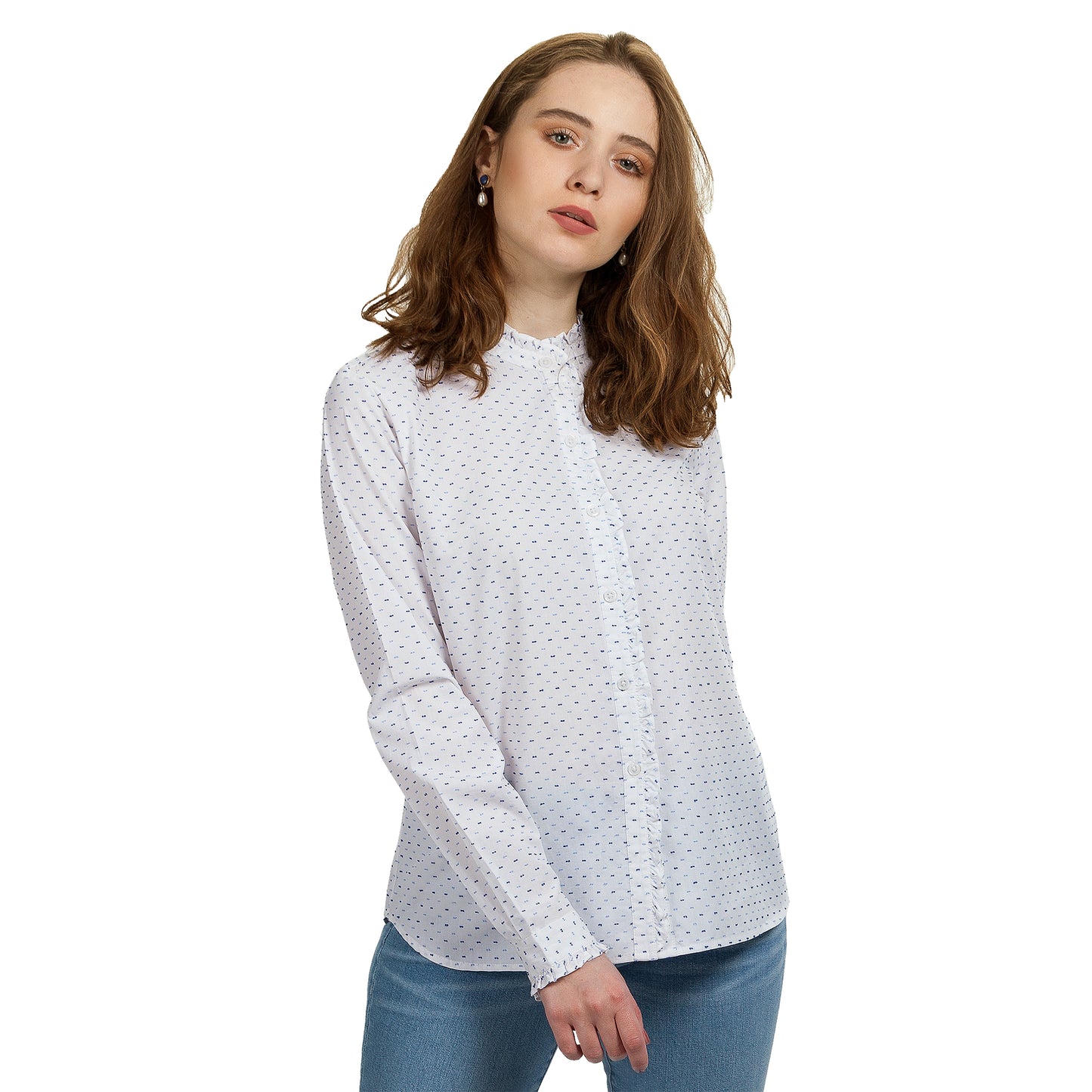 JNK LOUISE Ruffled Edges Shirt - Cobalt Stripe Poplin