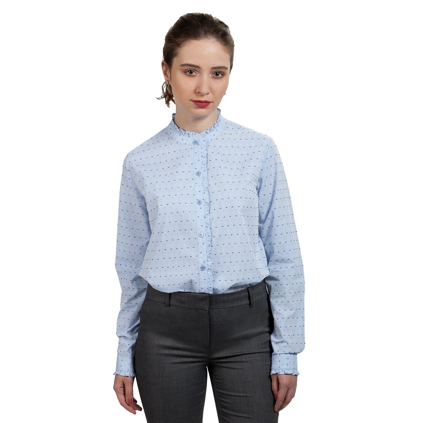 JNK LOUISE Ruffled Edges Shirt - Cobalt Stripe Poplin