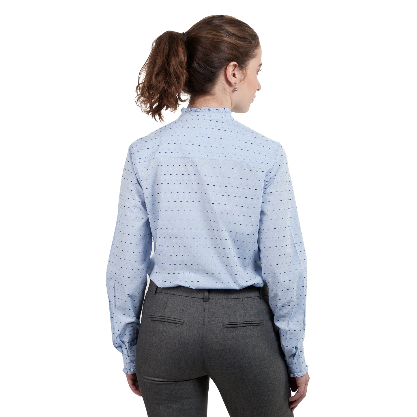 JNK LOUISE Ruffled Edges Shirt - Sky Blue Clip Dot